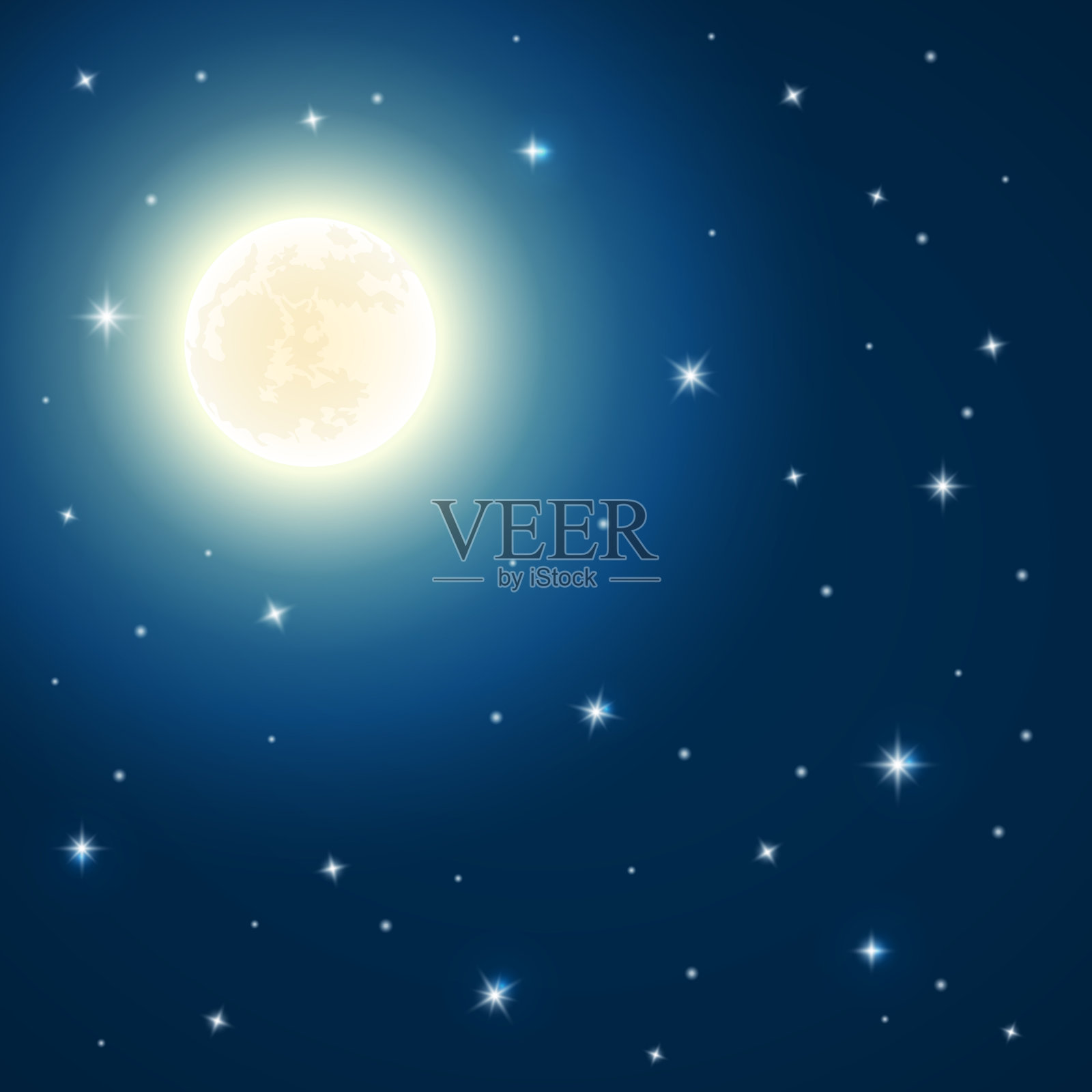 夜晚背景与月亮和星星在深蓝色的天空插画图片素材