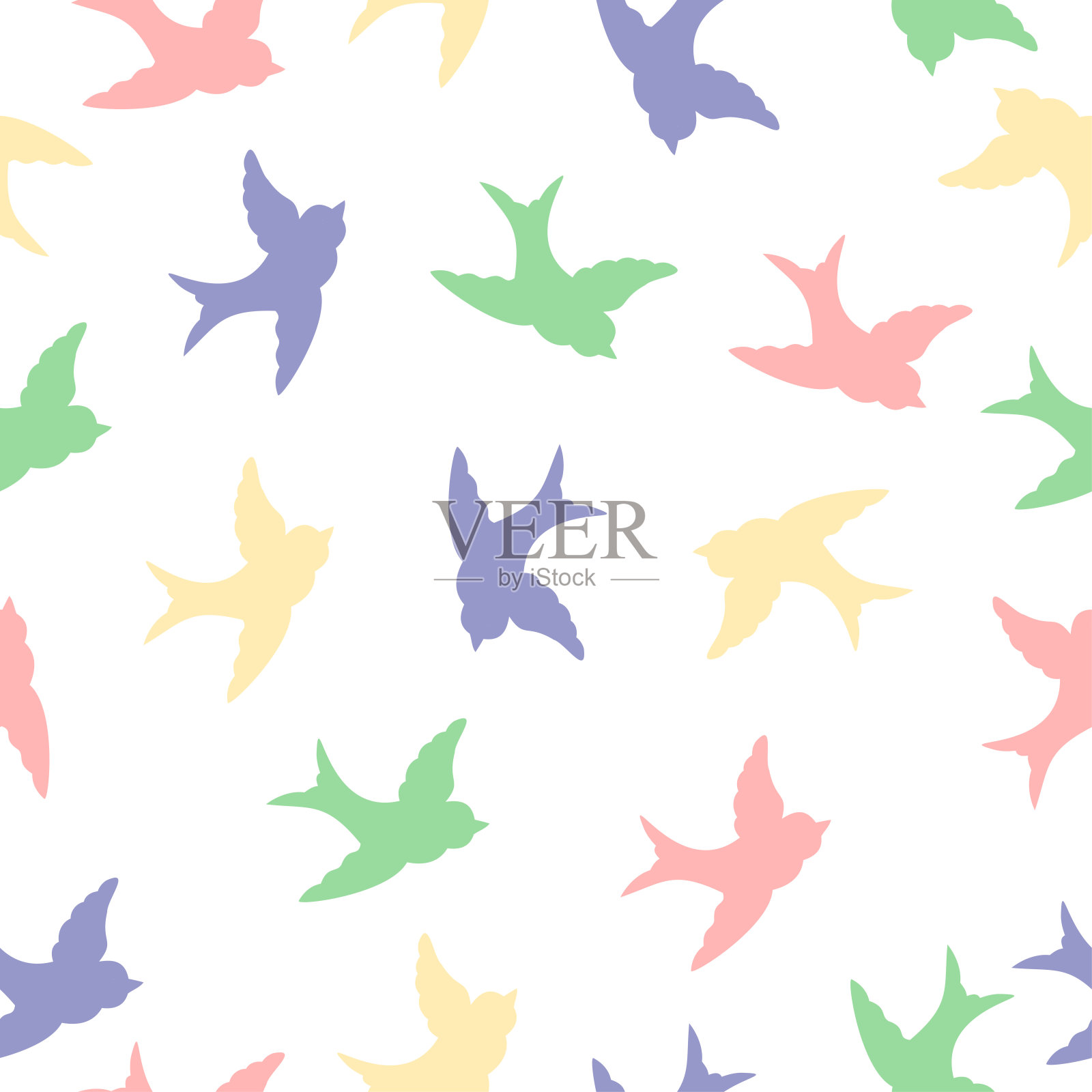 多色燕鸟无缝图案背景，设计为包装纸，春天用燕子装饰插画图片素材