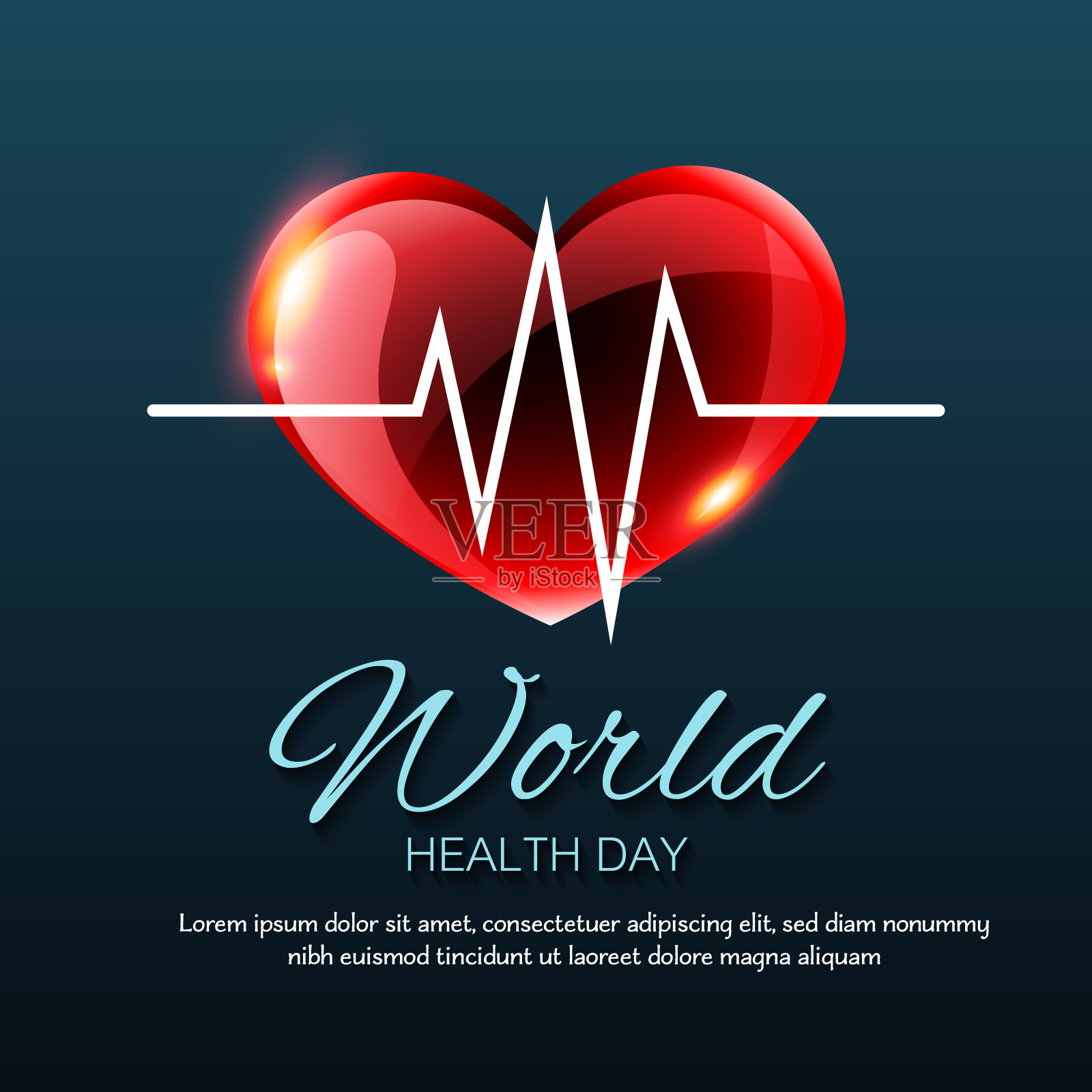 世界卫生日背景与心跳红心和世界卫生日文本。矢量插图。插画图片素材