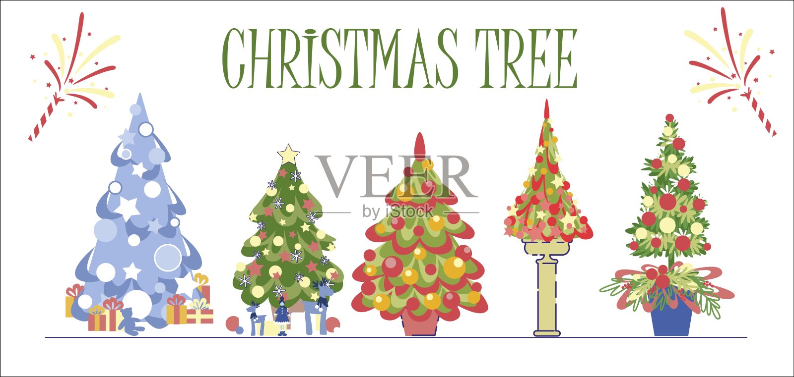 美丽装饰圣诞树与礼物插画图片素材