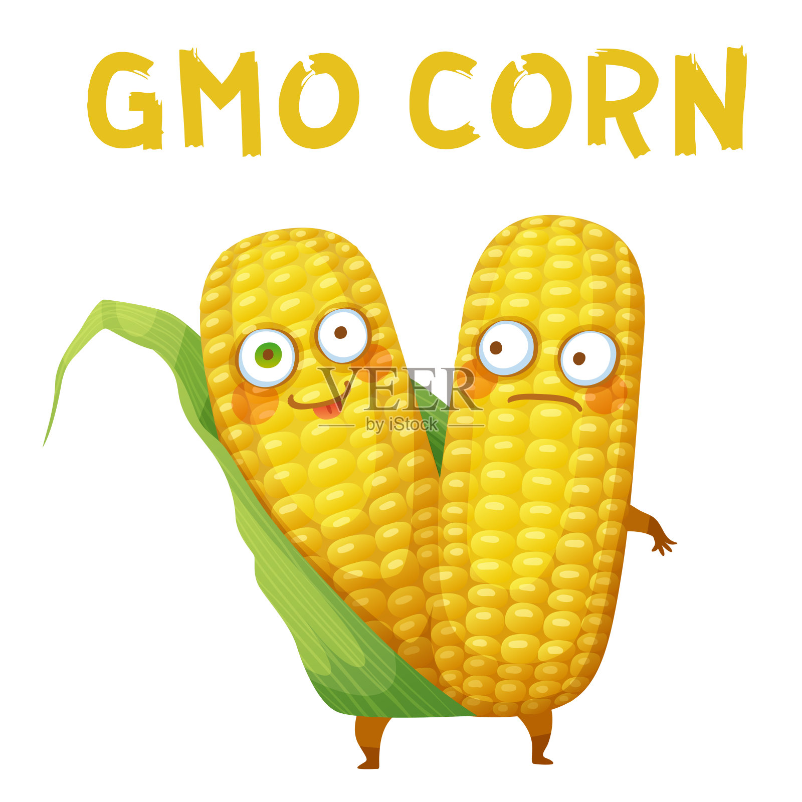 转基因玉米蔬菜插图。卡通向量有趣的玉米角色图标孤立在白色背景插画图片素材