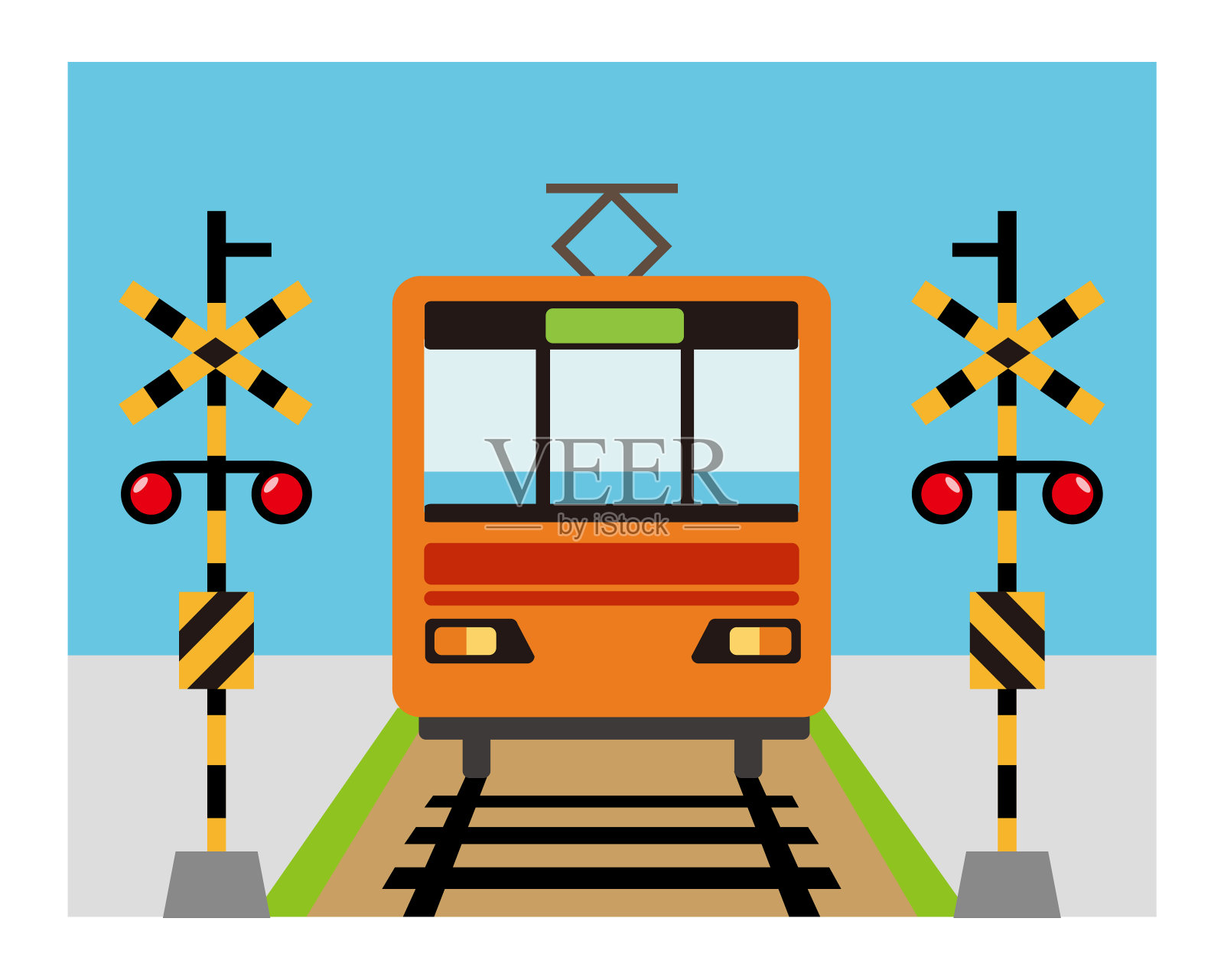 火车通过铁路道口的插图插画图片素材