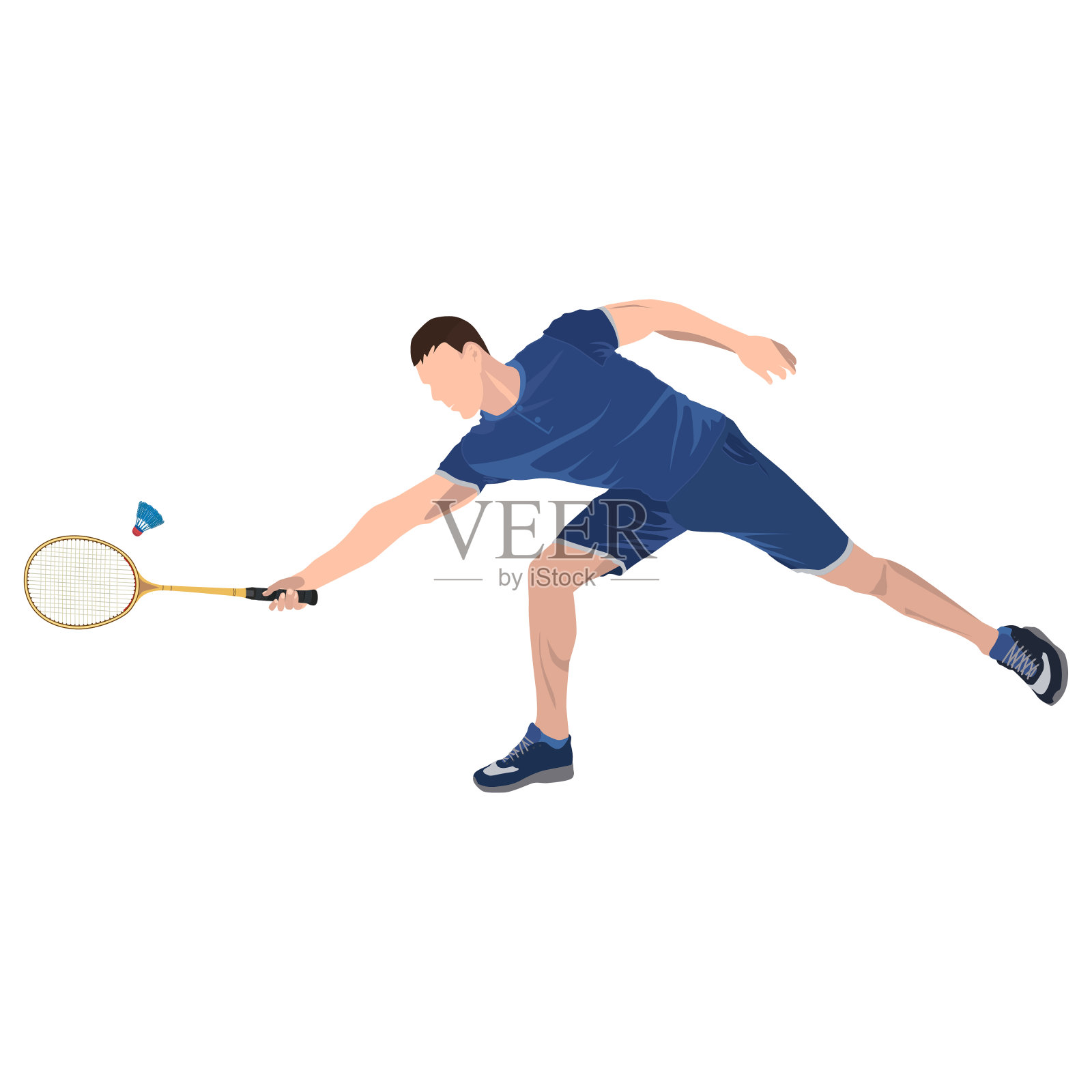 羽毛球运动员与球拍和羽毛球，矢量孤立的插图设计元素图片