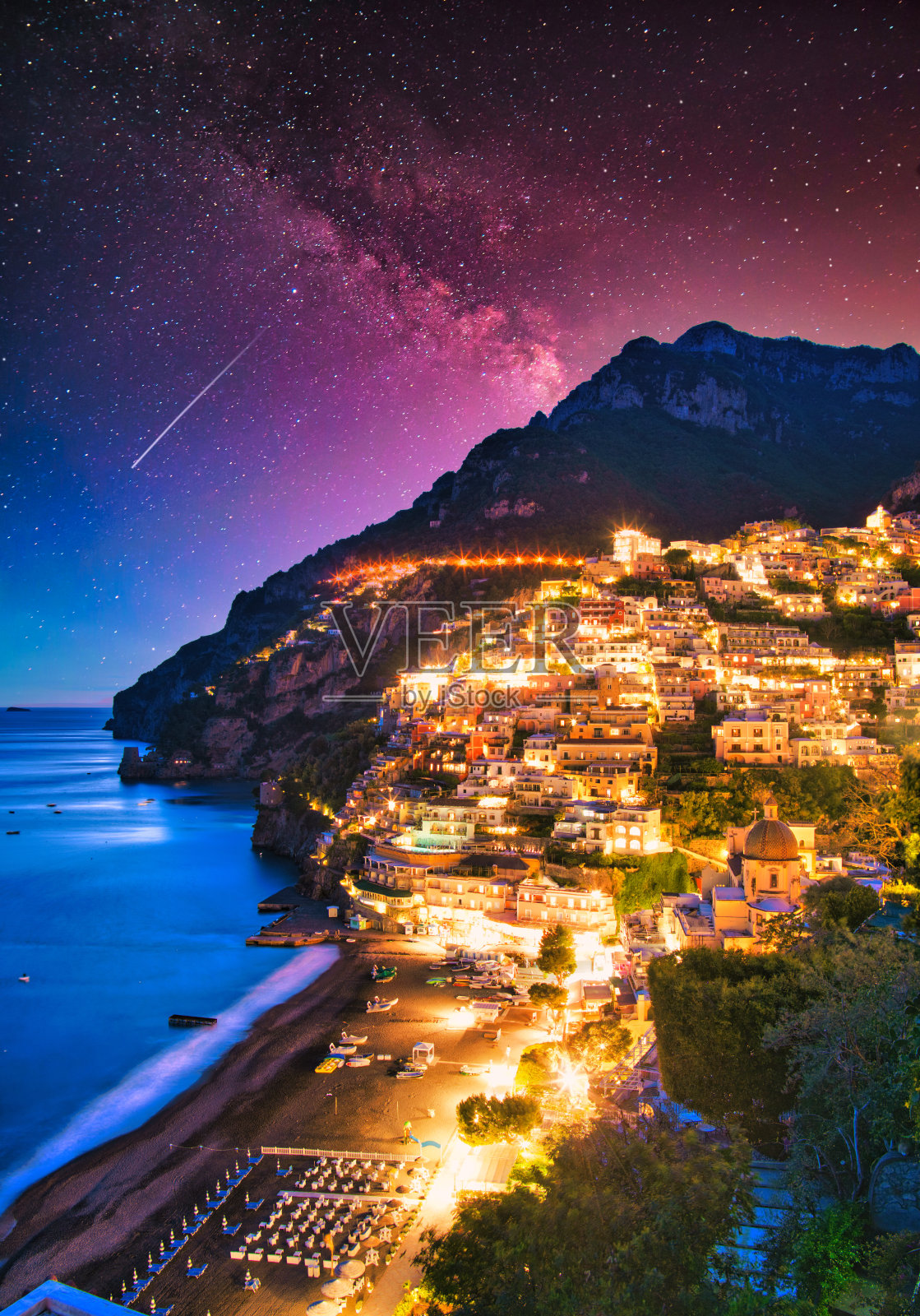 波西塔诺-夜-银河-阿马尔菲海岸-意大利照片摄影图片