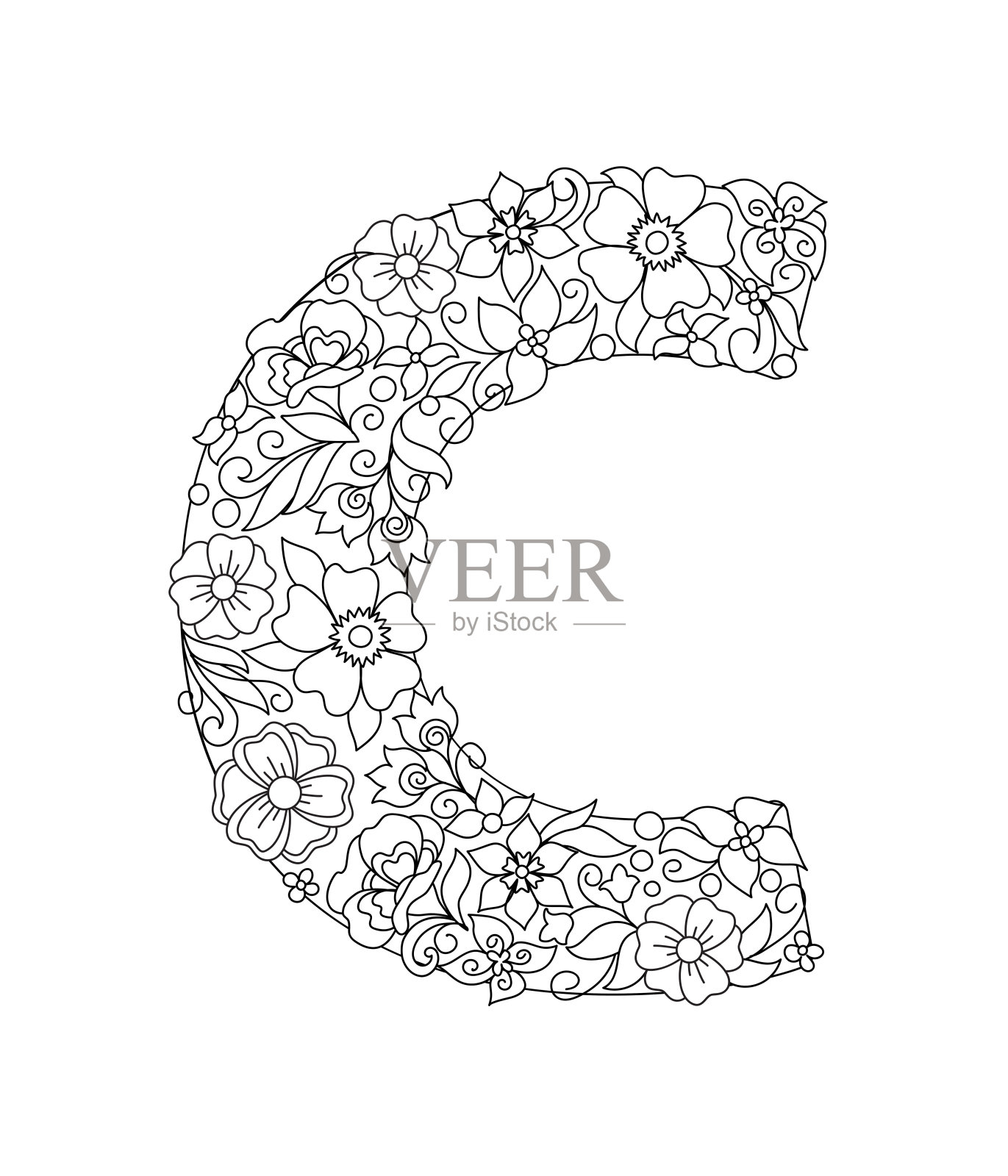 大写字母C与抽象的花图案设计元素图片