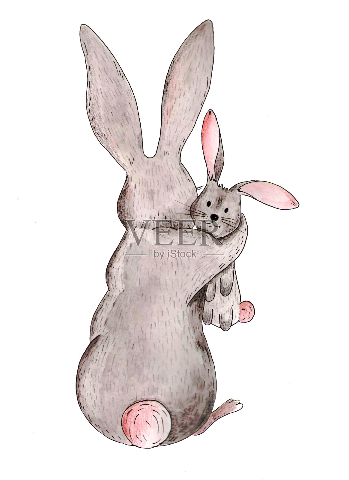 兔妈妈怀里抱着婴儿，是水彩画的设计元素图片