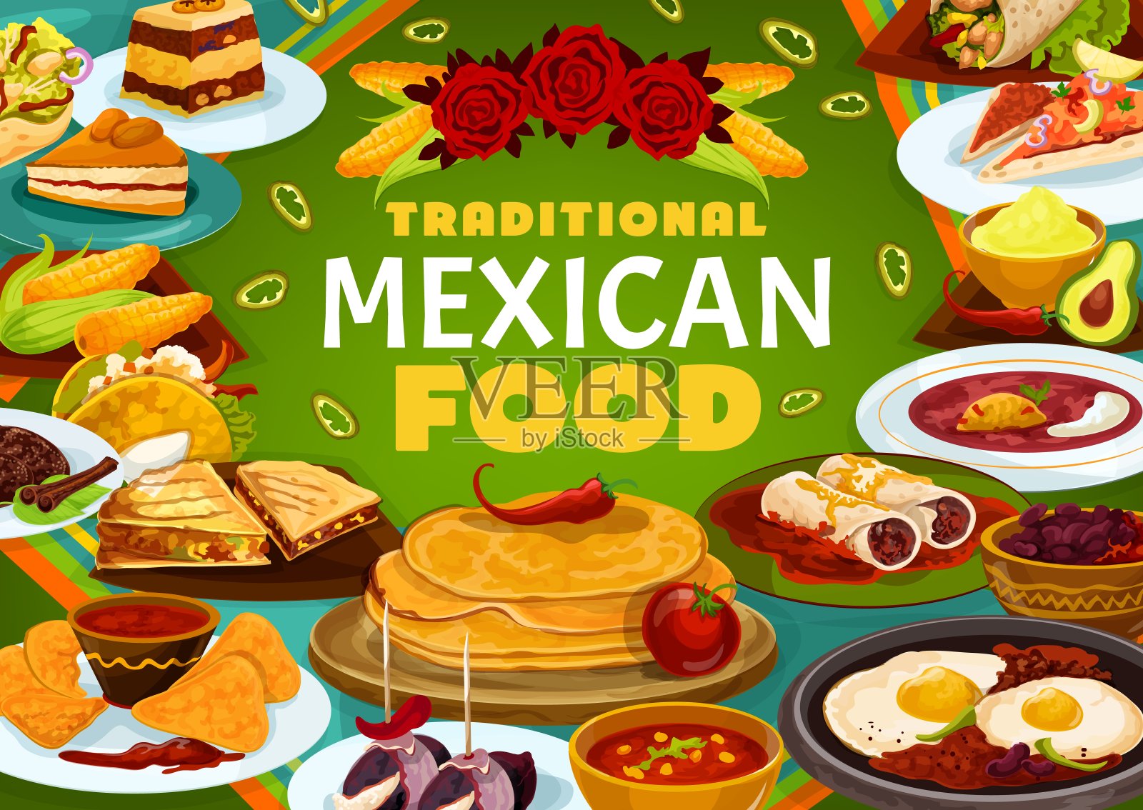 传统墨西哥美食，餐厅菜单设计模板素材