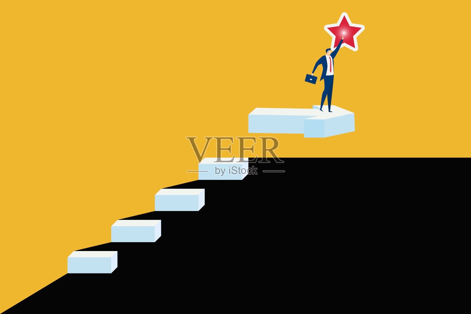 商人走在通往成功的阶梯上。成功的楼梯。插画图片素材
