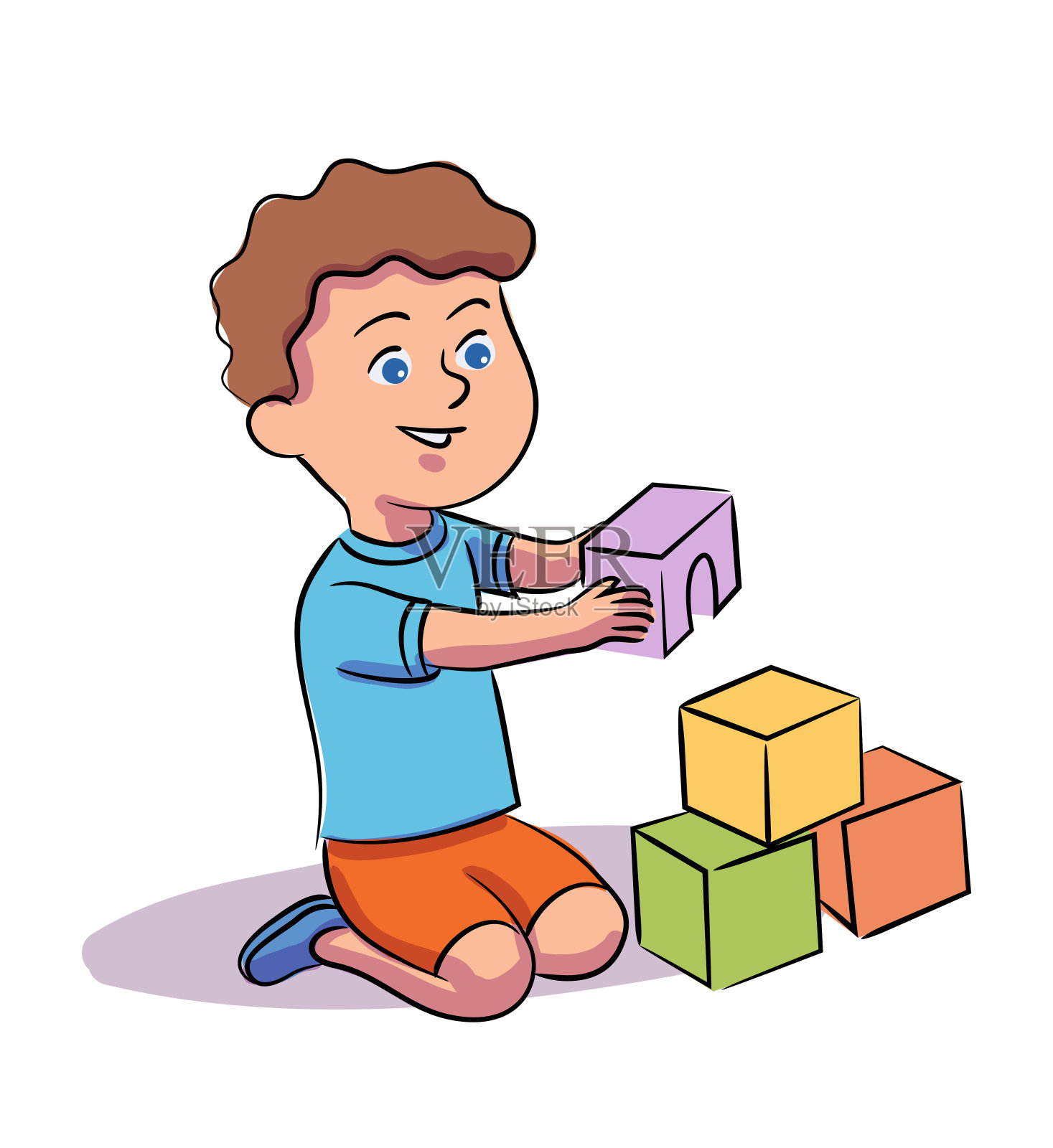 矢量角色小男孩玩玩具立方体设计元素图片