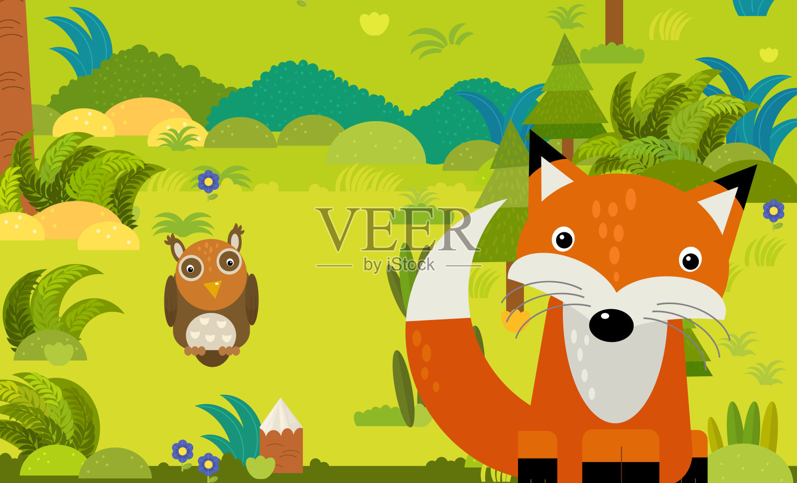 卡通场景中有不同的欧洲动物在森林中的插画插画图片素材