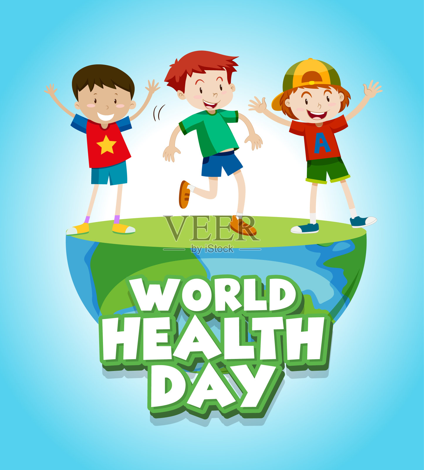 世界卫生日海报设计，背景是快乐的孩子插画图片素材