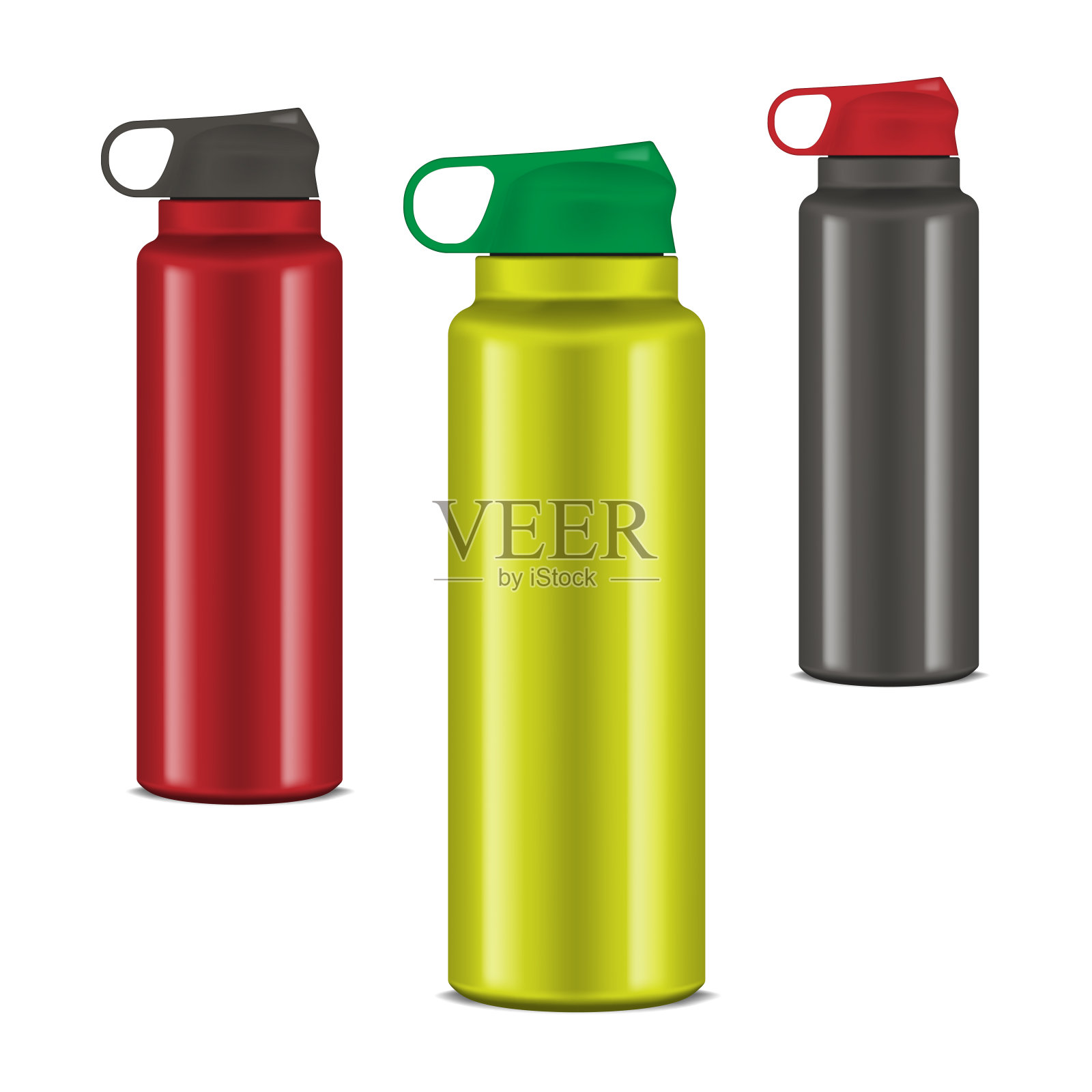 隔热水瓶携带手柄，现实的矢量插图。不锈钢瓶。颜色设置。容易上色插画图片素材