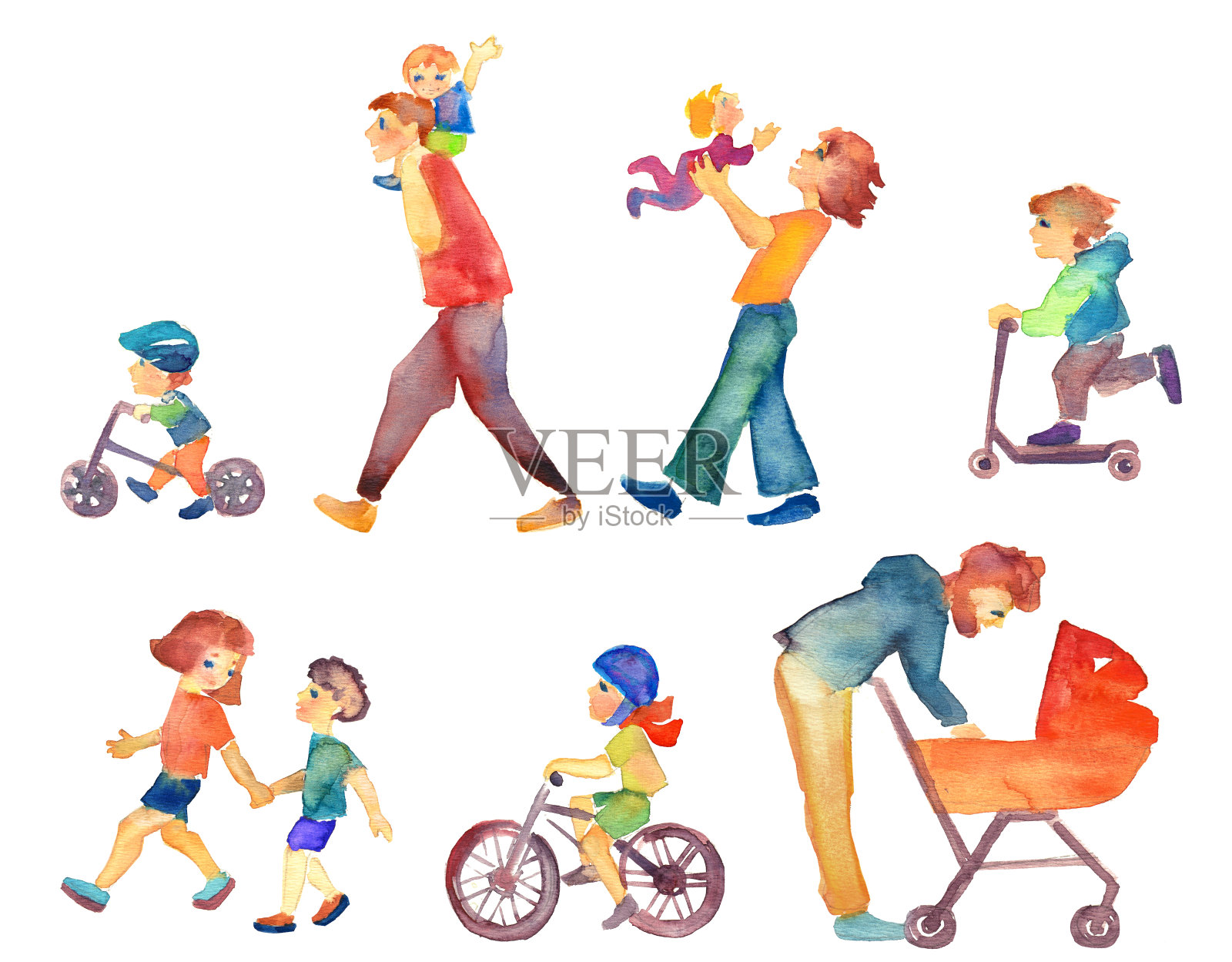 家人散步插画图片素材