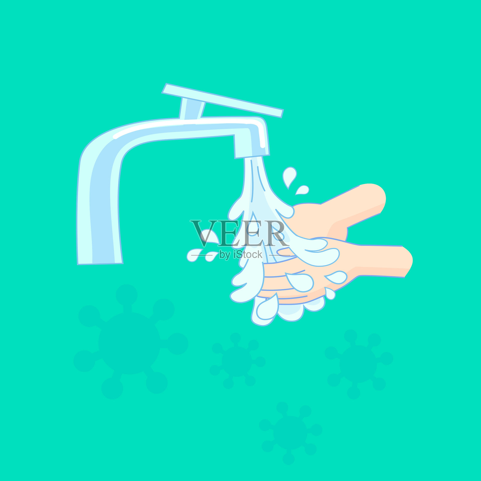 在水龙头下洗手。卫生概念手的细节。Covid-19病毒保护。插画图片素材