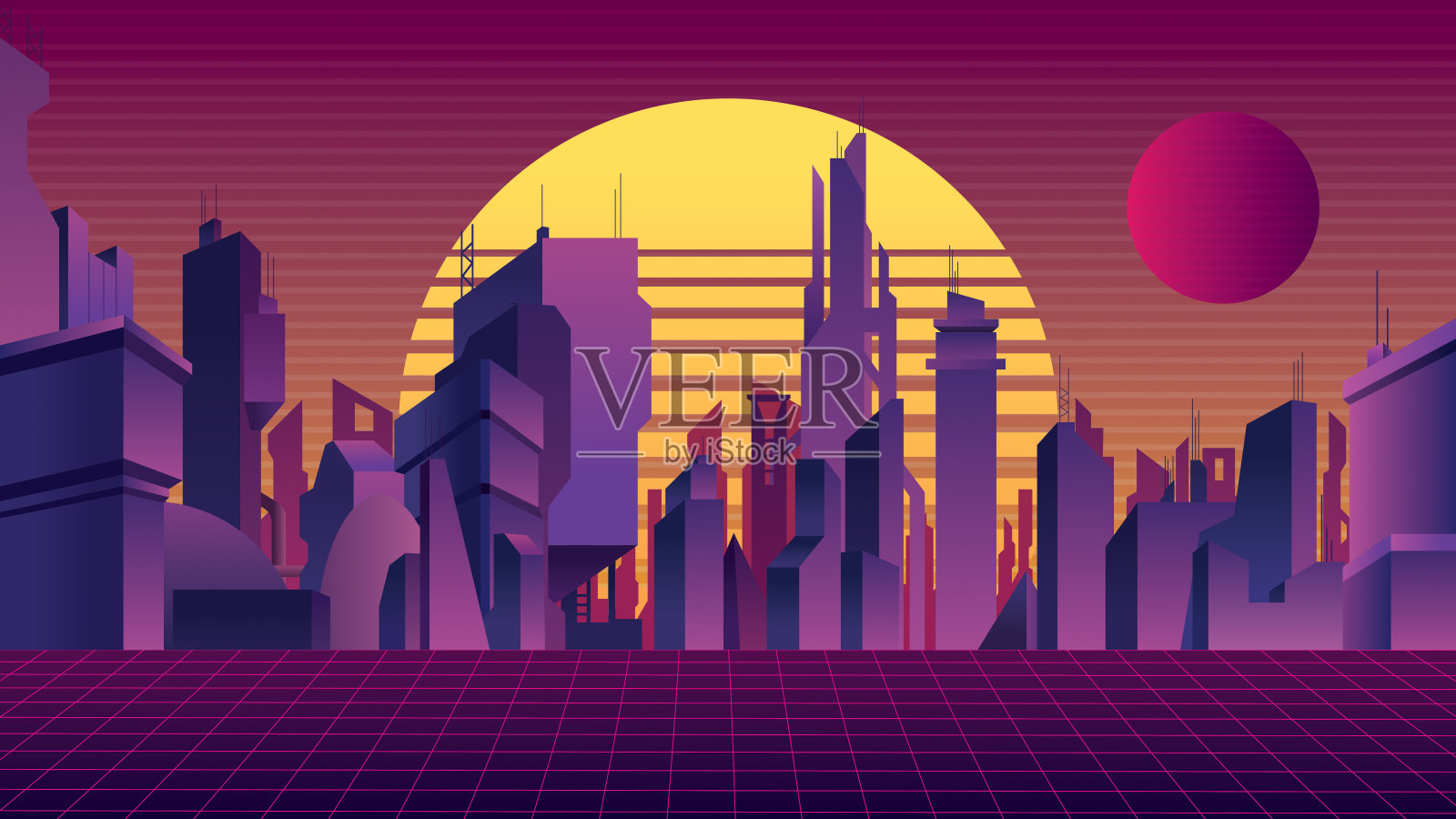 Synthwave城市背景插画图片素材