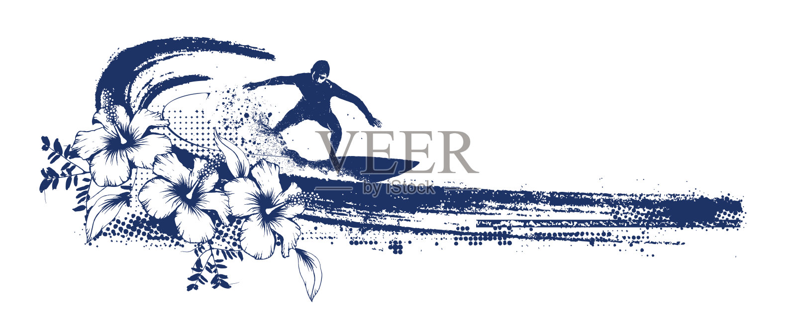 垃圾冲浪场景与冲浪者和木槿插画图片素材
