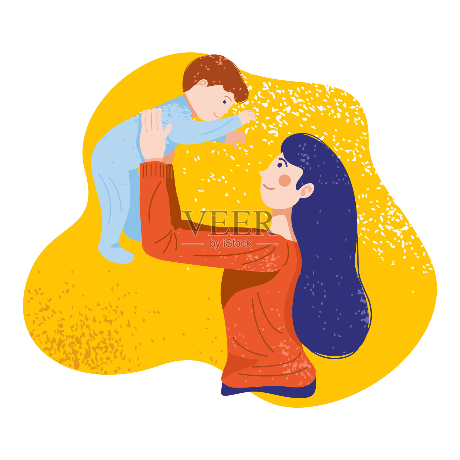 母亲节概念，母亲把男婴举在空中。向量插画图片素材