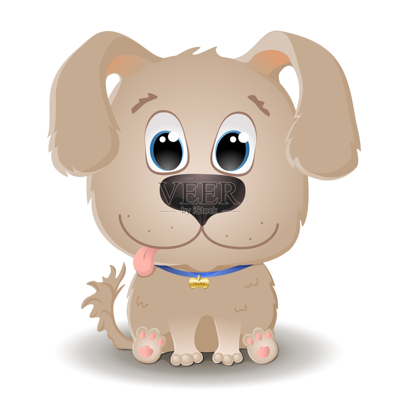向量可爱的米色狗与大眼睛在卡通风格。拉布拉多寻回犬小狗。在白色上孤立的扁平性状设计元素图片