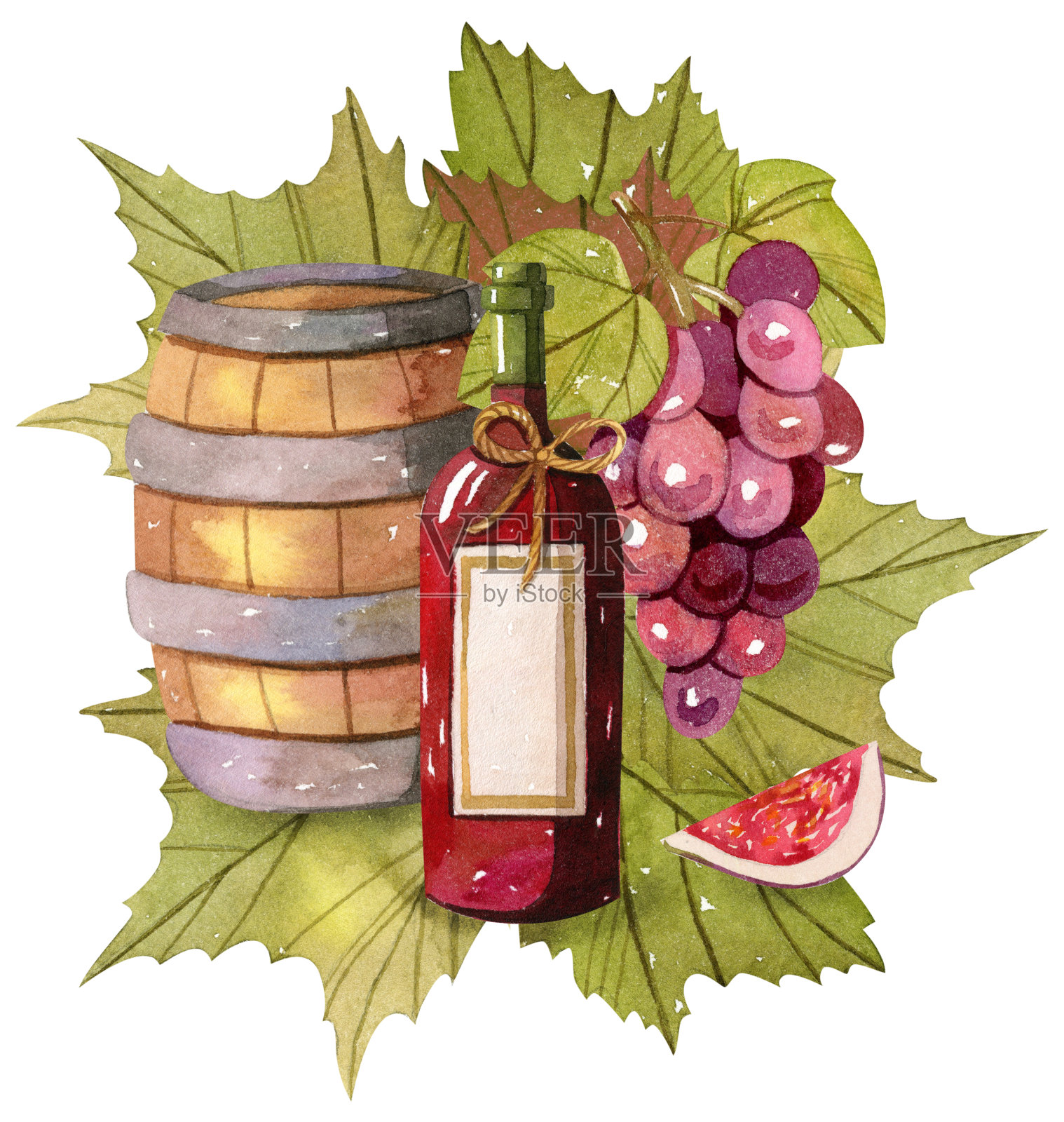 一瓶葡萄酒在一个木盒-水彩插图插画图片素材