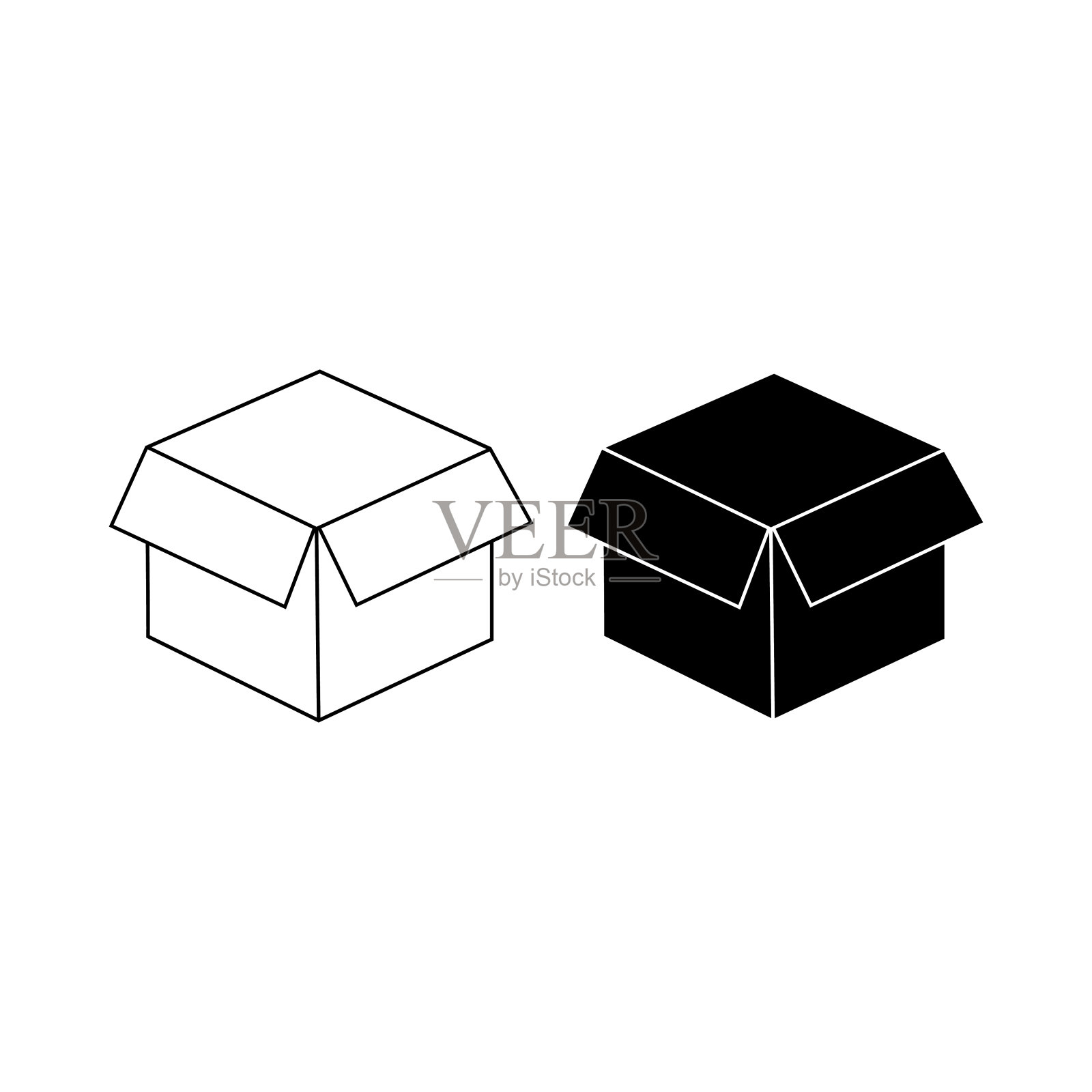 打开盒子图标用于包装或交付和运输，打开包装，打开黑色盒子。被禁止的符号简单在孤立的白色背景。每股收益10向量。图标素材