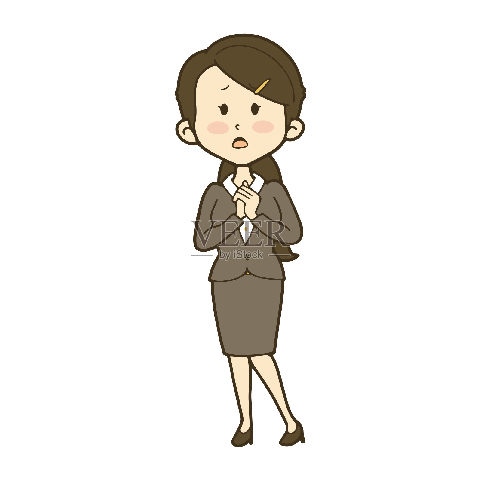 插图商业妇女站着与担心的脸。插画图片素材