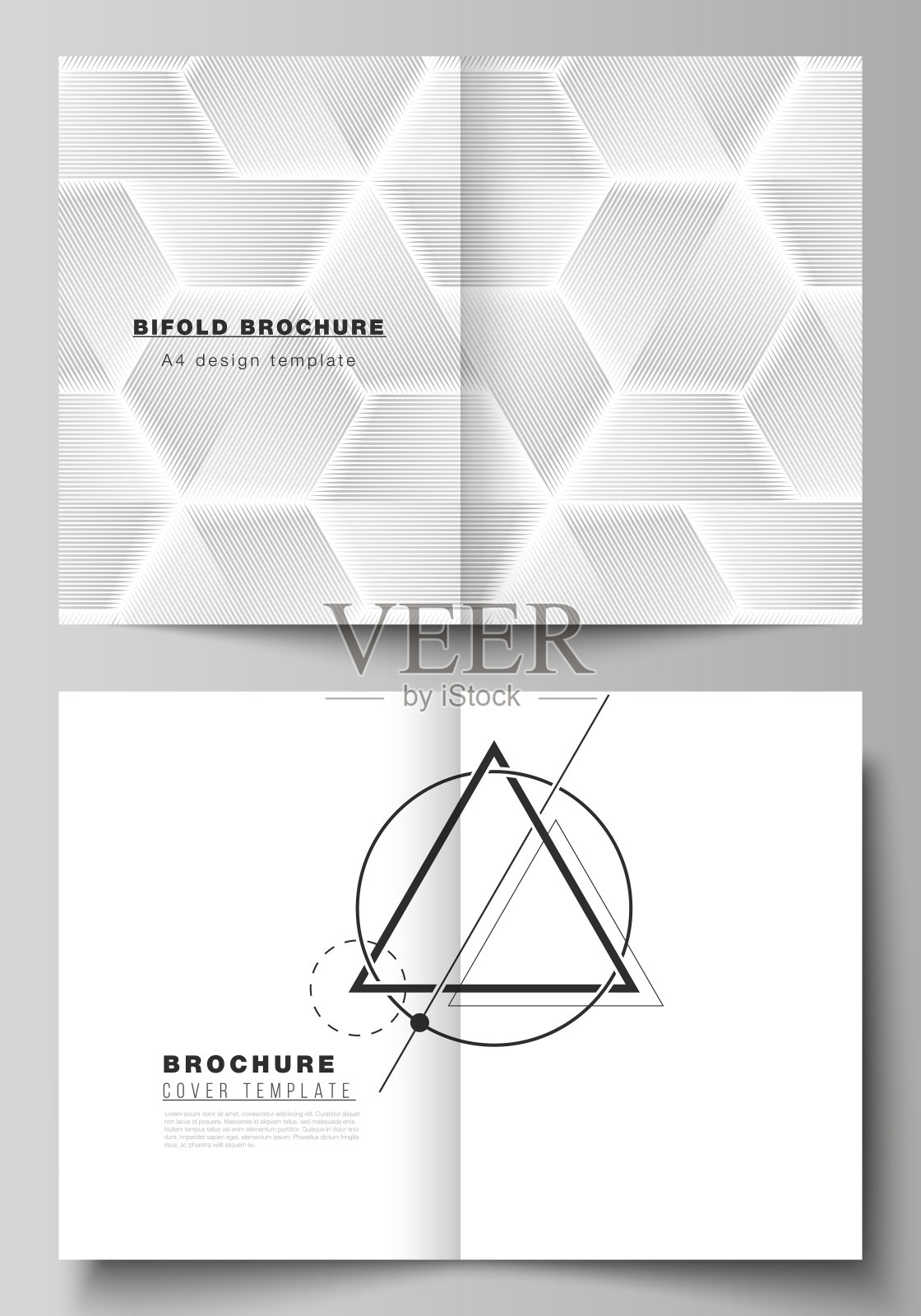 矢量布局的两个A4格式现代封面模型设计模板双折小册子，杂志，传单，小册子。抽象几何三角形设计背景采用三角形风格图案。设计模板素材