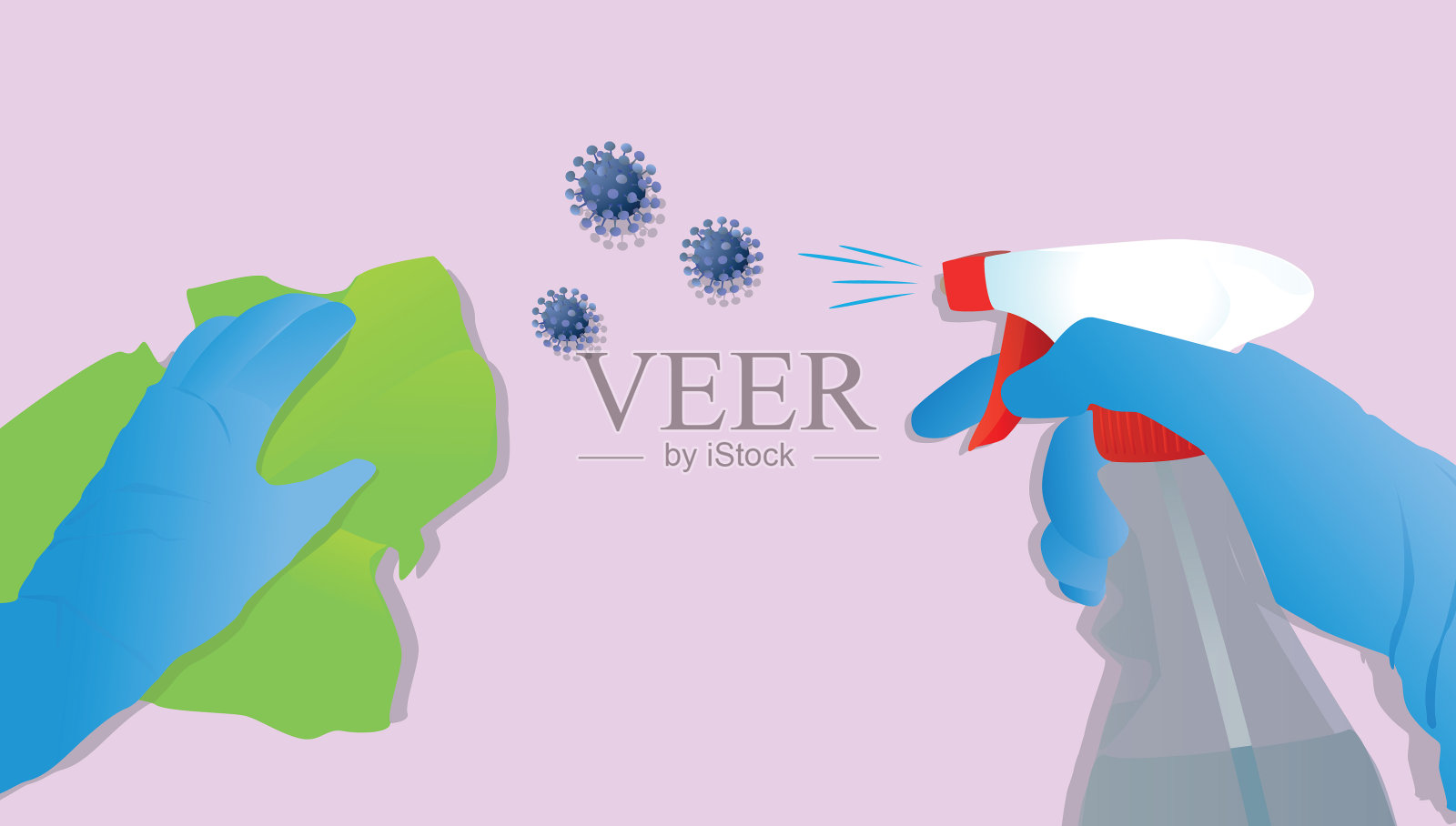 清洁冠状病毒，COVID-19消毒，插图插画图片素材