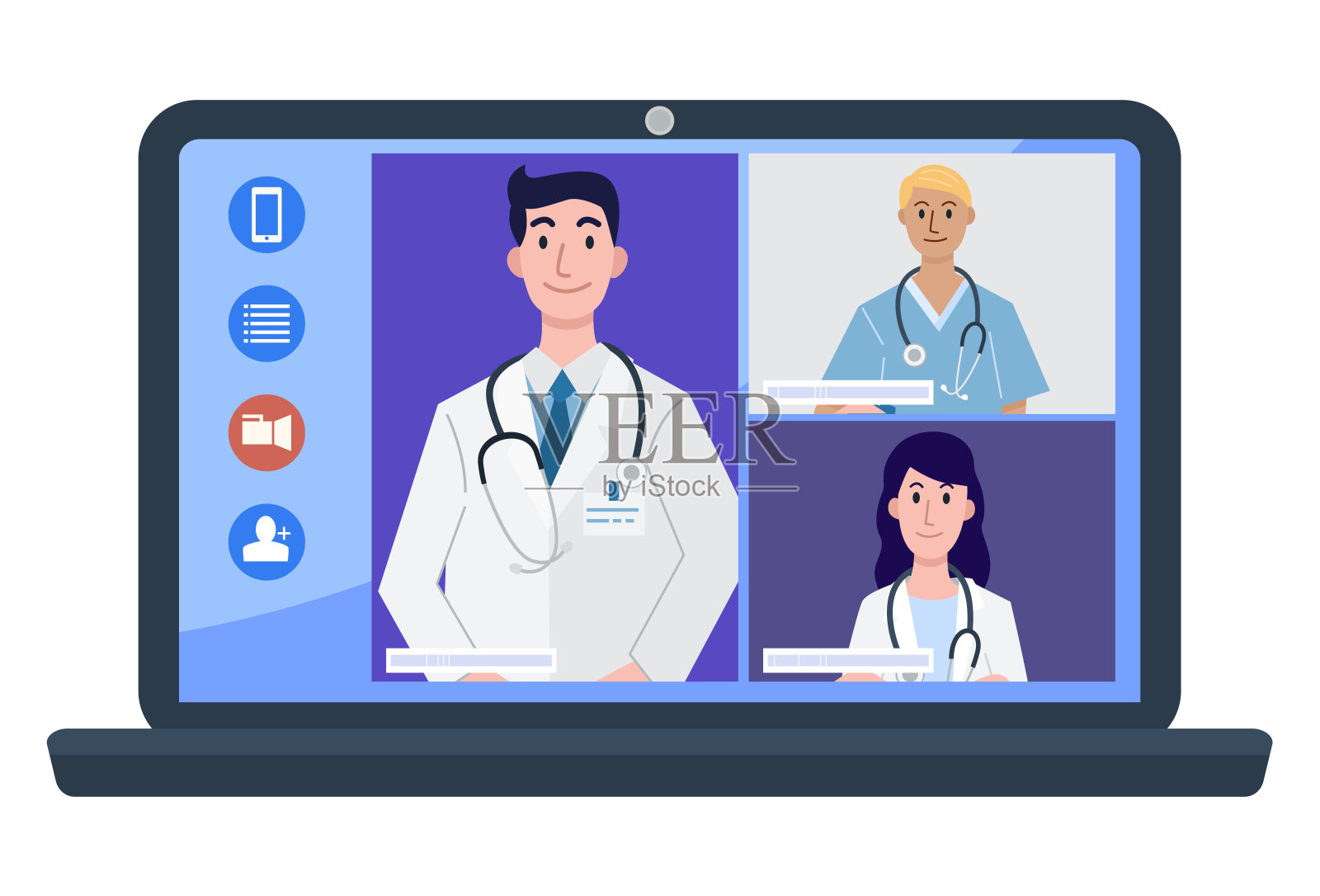 医生和护士在笔记本电脑视频会议上的插图。向量设计元素图片