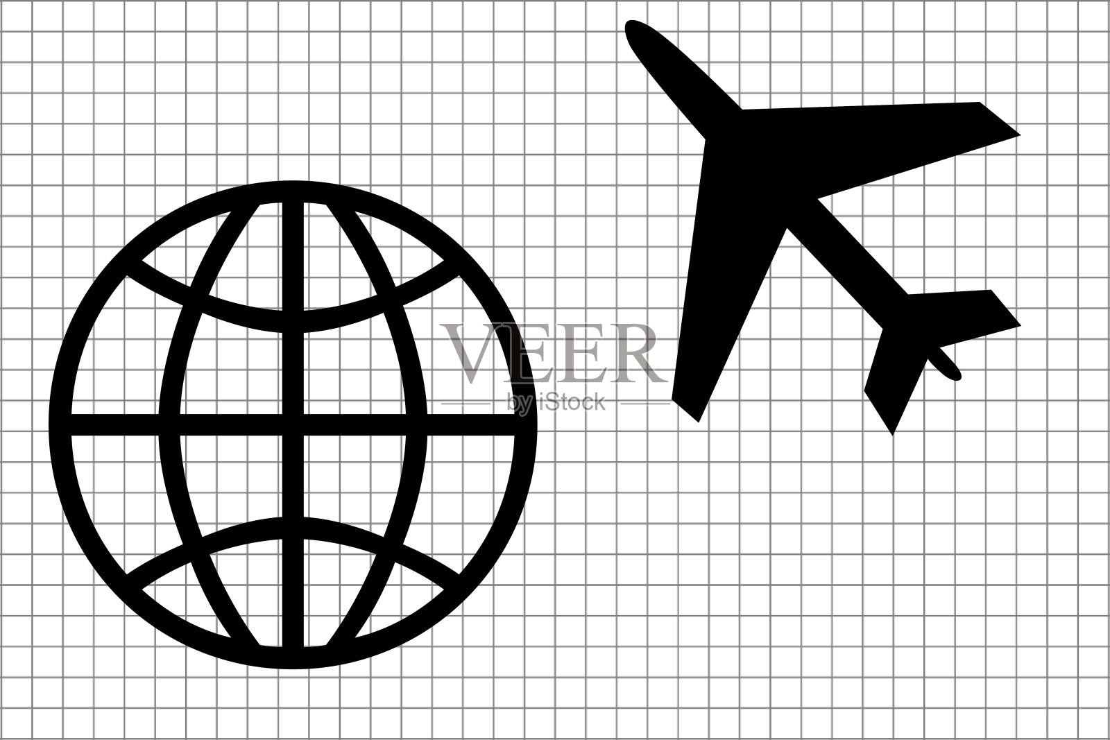 世界和飞机的简单插图。简单而美好。设计元素图片