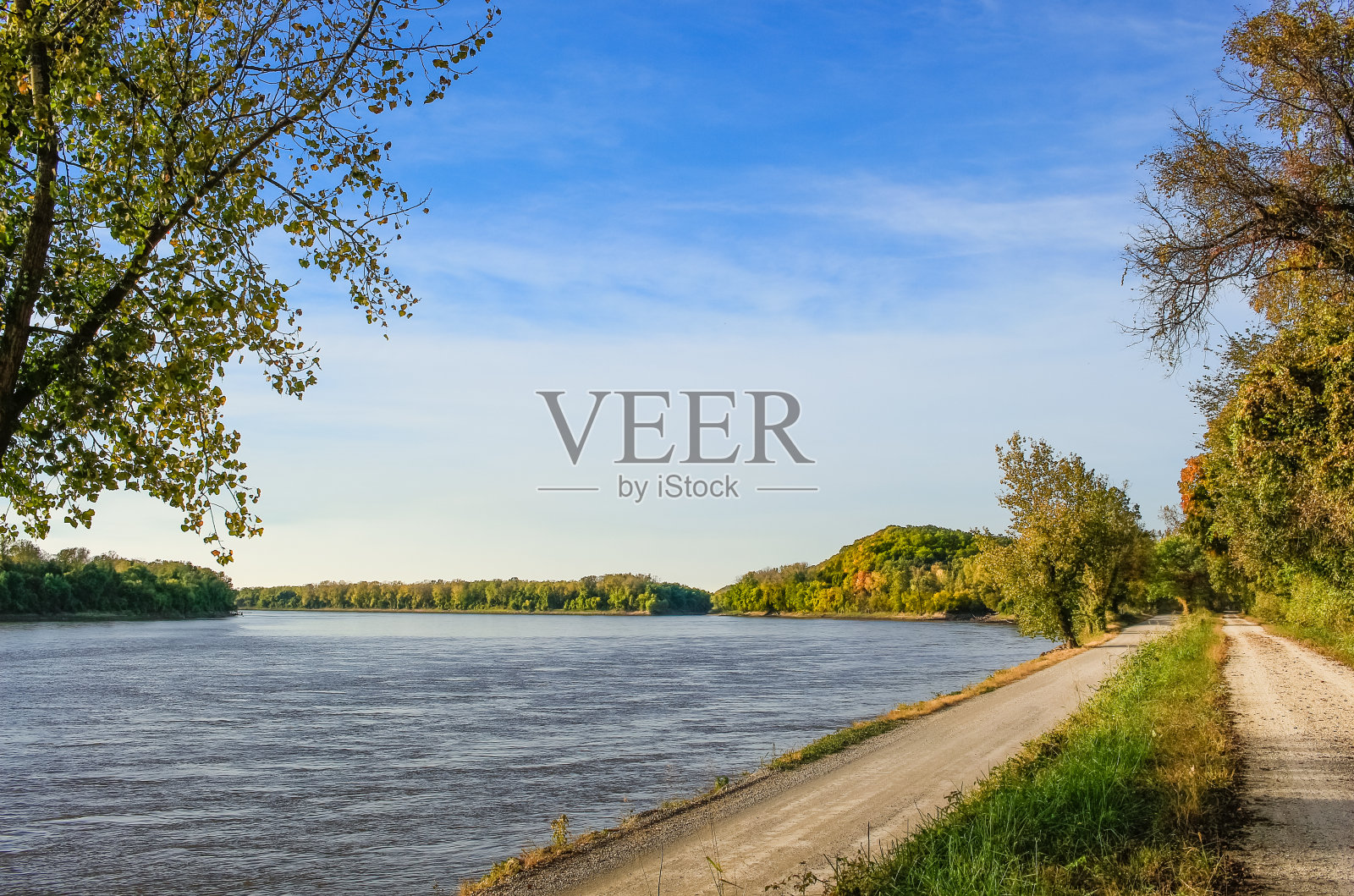 秋天的密苏里河及其河岸照片摄影图片