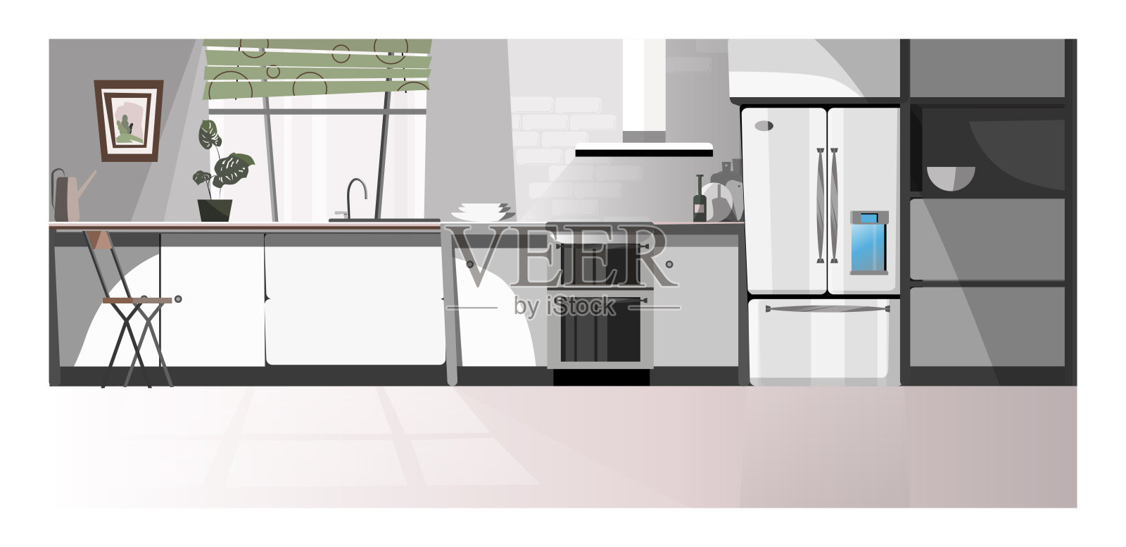 现代厨房与电器插图插画图片素材