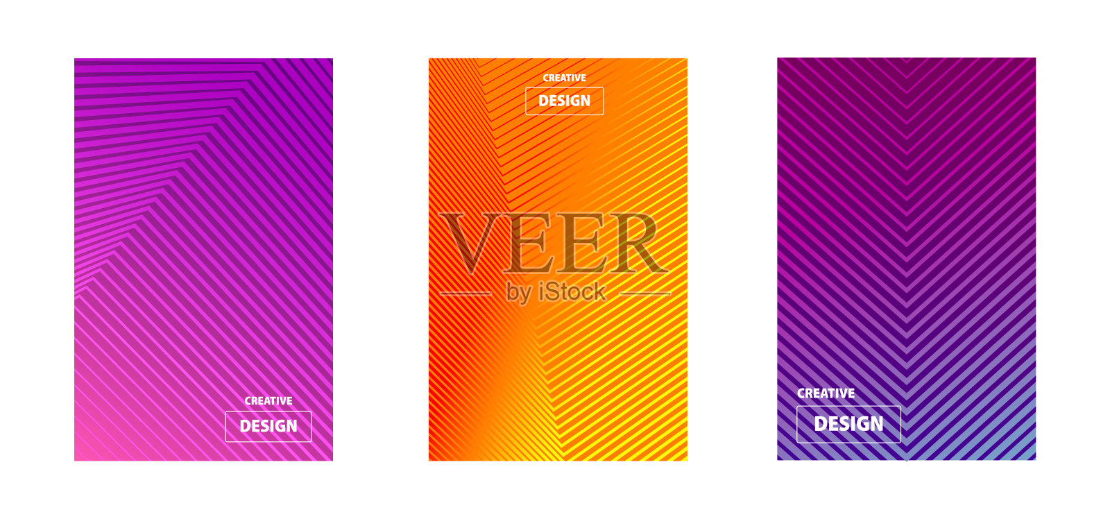 梯度横幅与线条和条纹的紫色，橙色和蓝色的颜色。可用于商务名片和网站广告。插画图片素材