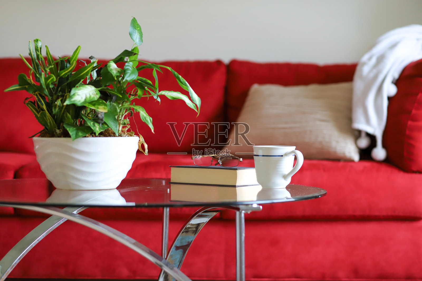 一本书和一个咖啡杯在客厅的桌子上照片摄影图片