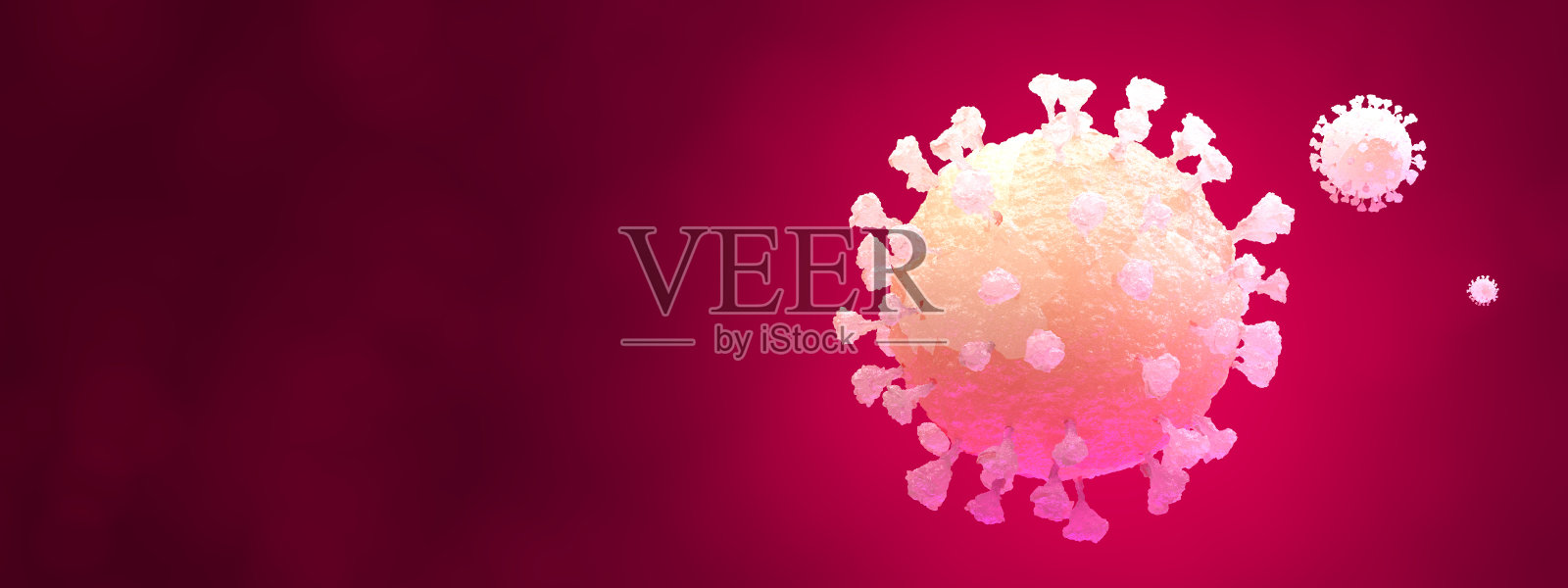 新型冠状病毒2019-nCov新型冠状病毒爆发的概念背景。漂浮的流感病毒细胞的显微镜视图。3 d演示。照片摄影图片
