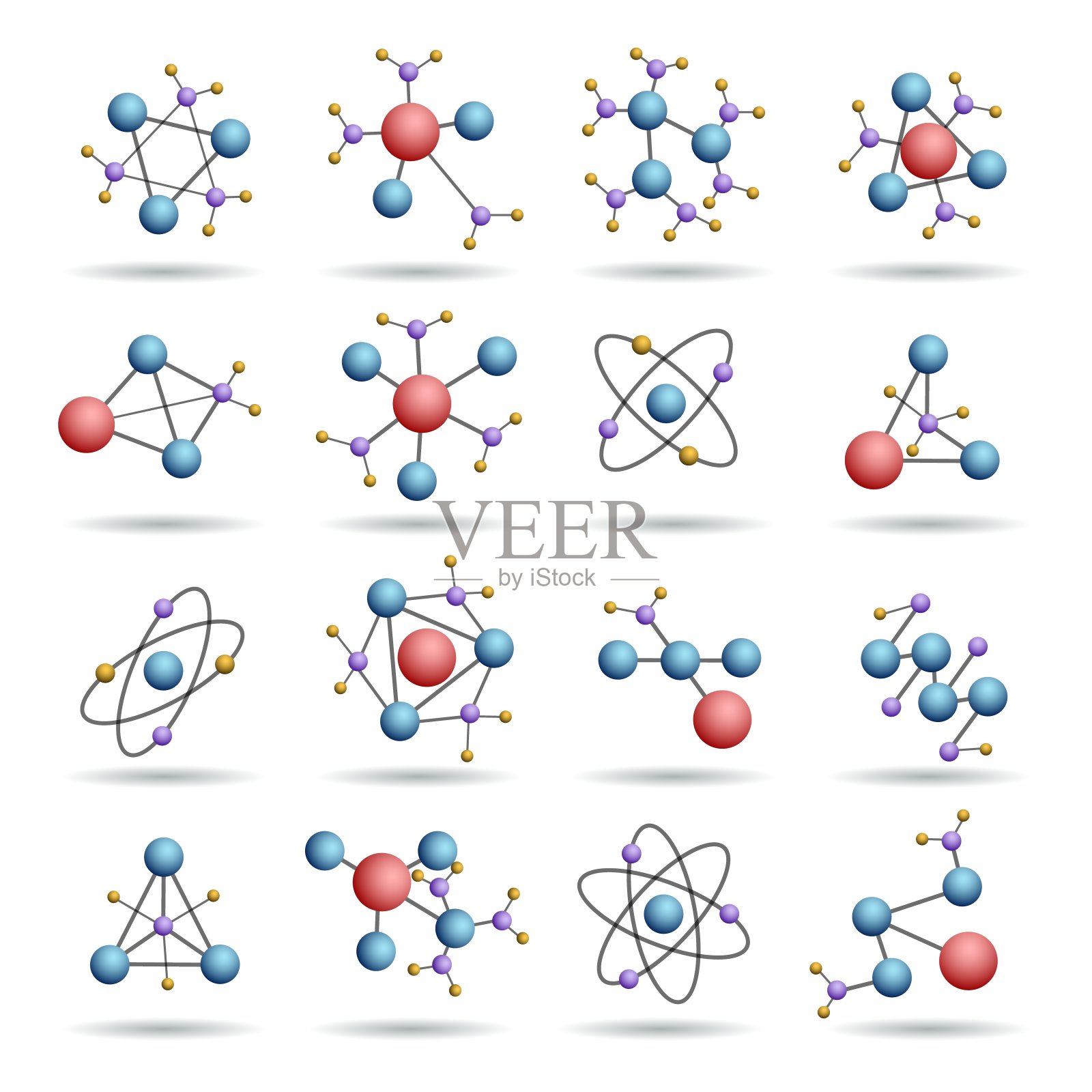 色彩缤纷的三维分子结构插画图片素材