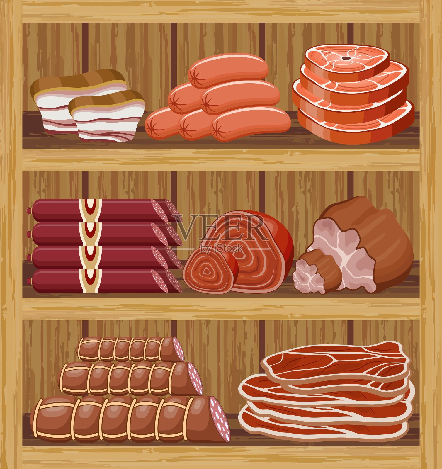 肉制品的货架插画图片素材