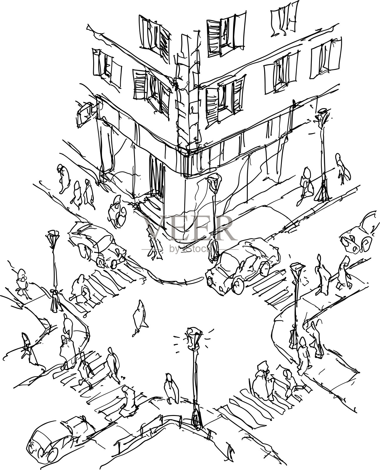 现代城市的建筑草图插画图片素材
