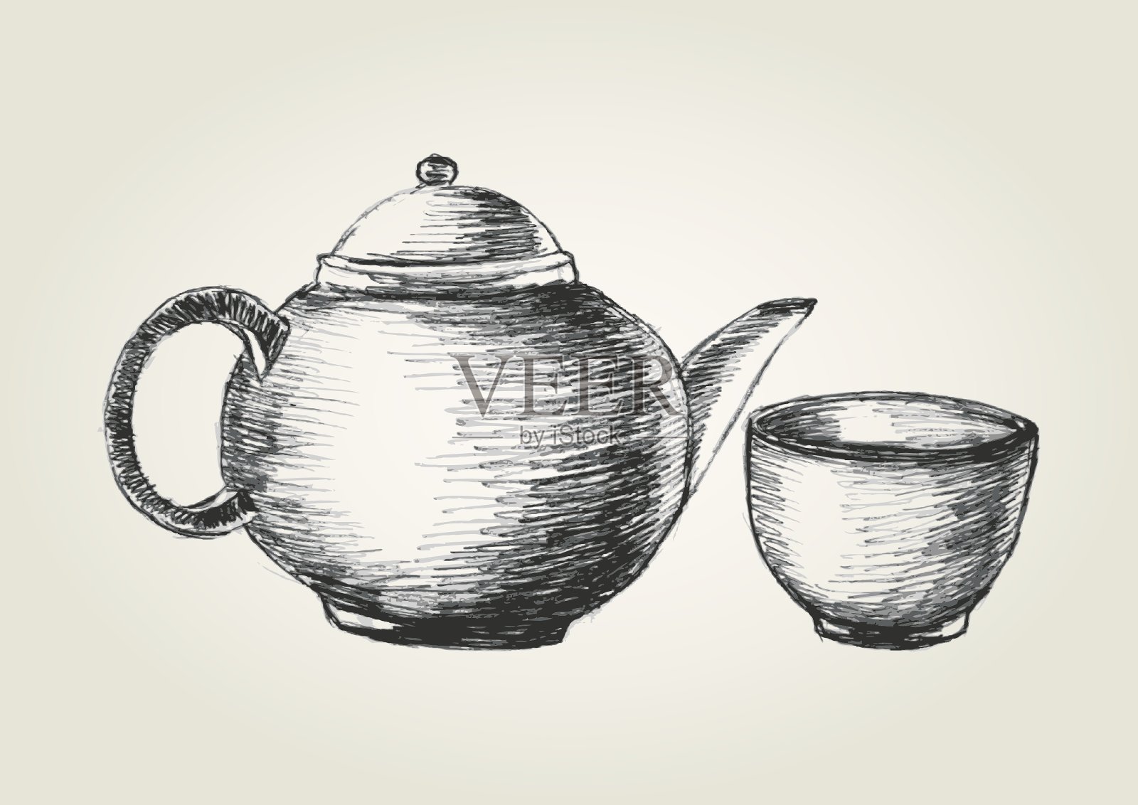 茶壶和茶杯素描画图片