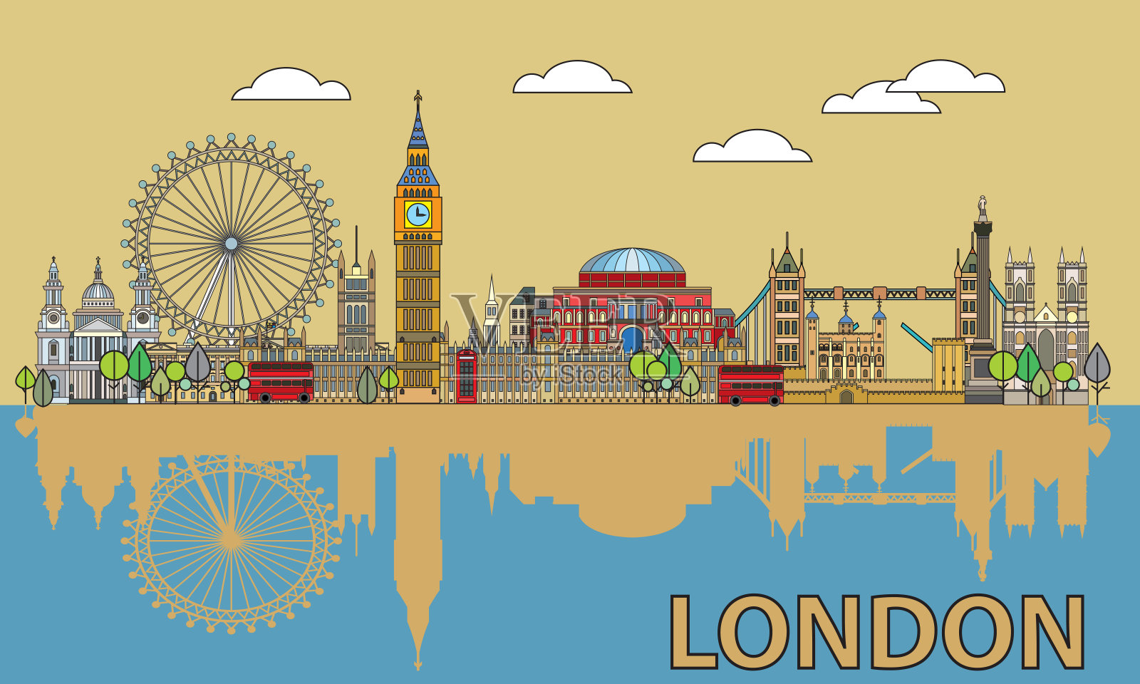 伦敦色彩线条艺术4插画图片素材
