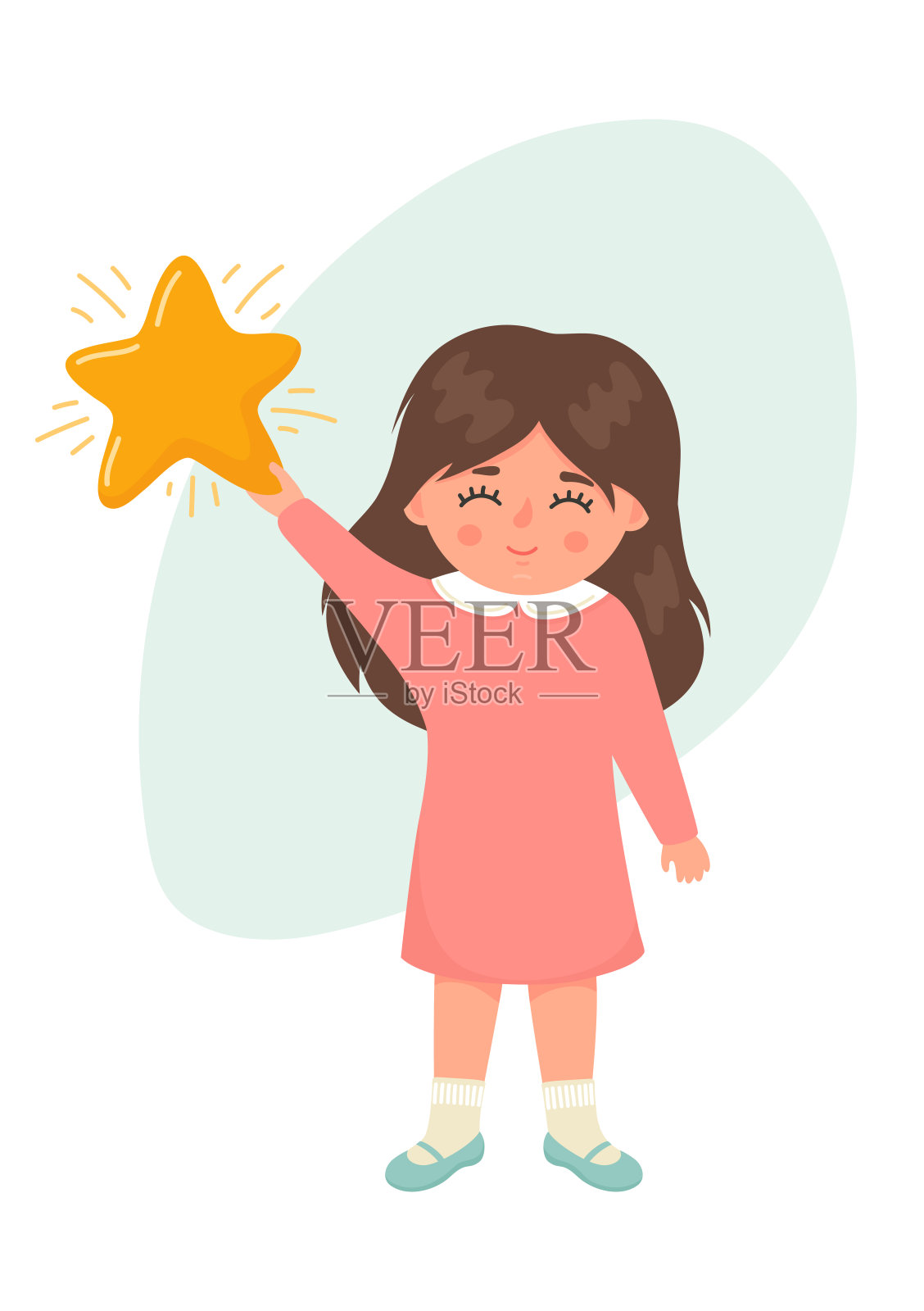 可爱的小女孩抱着星星插画图片素材