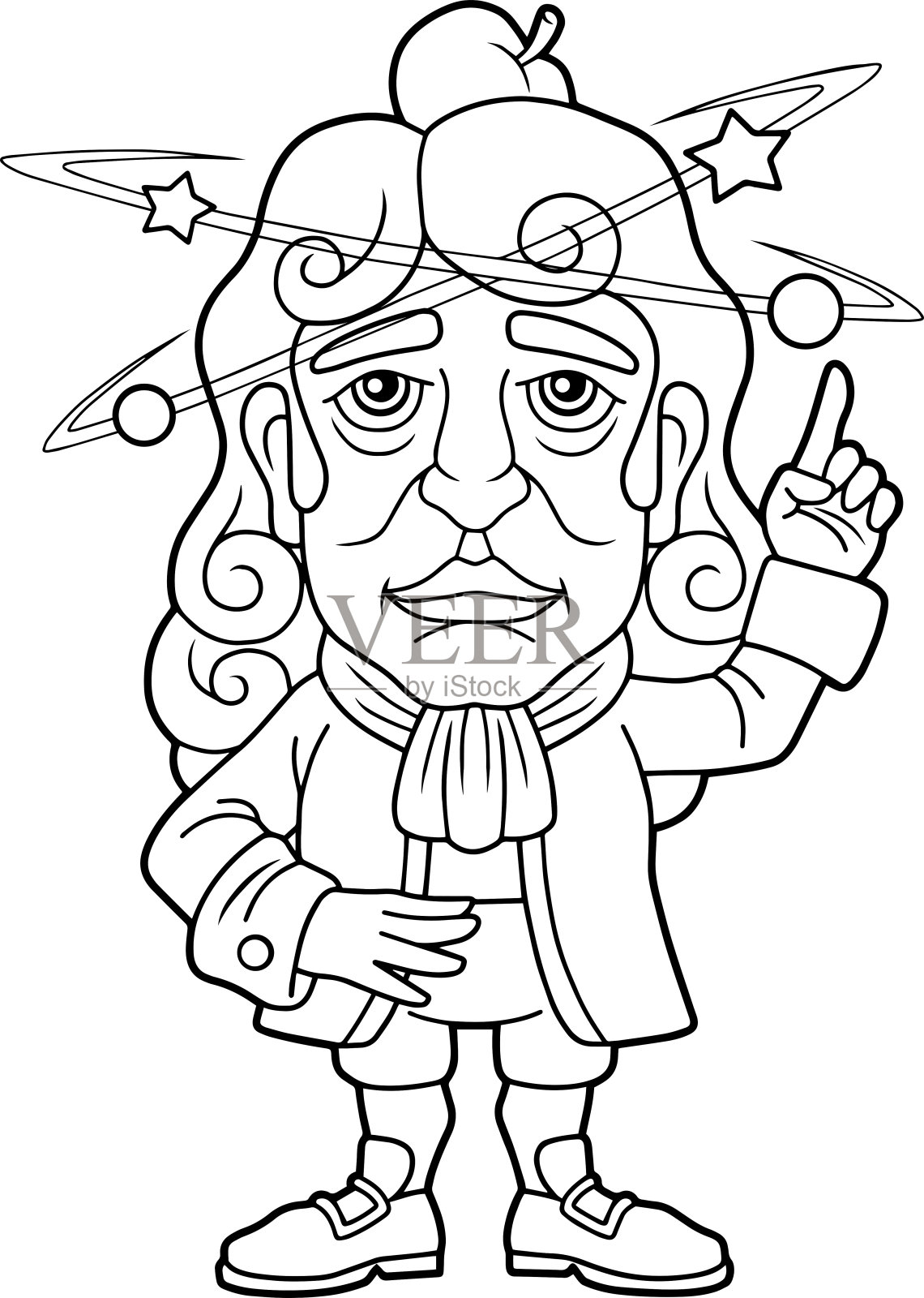 科学家物理学家艾萨克·牛顿，涂色书，有趣的插图插画图片素材