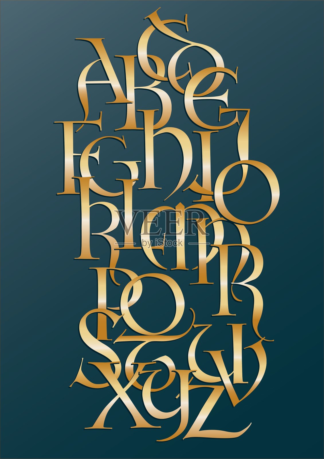 金色的伦巴第字母表插画图片素材