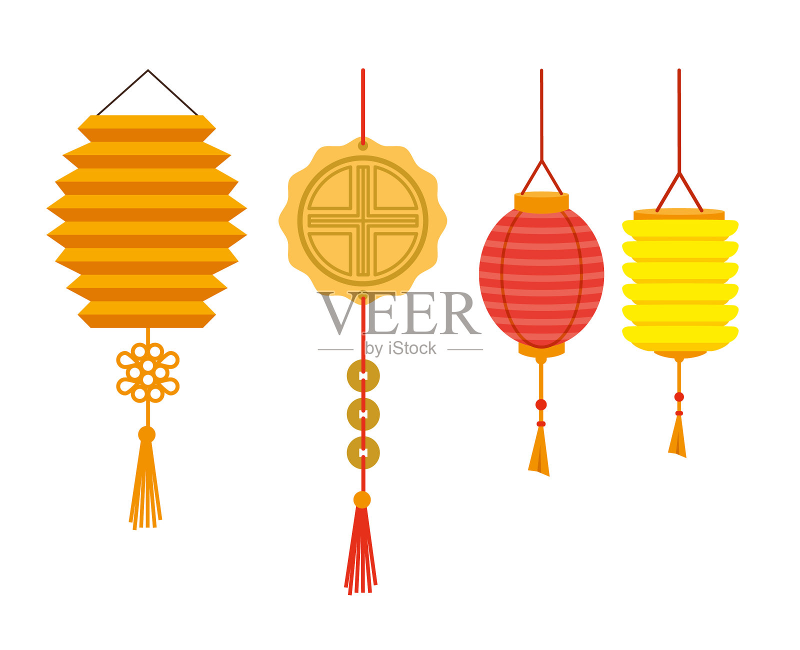 设置中国灯笼悬挂装饰设计元素图片