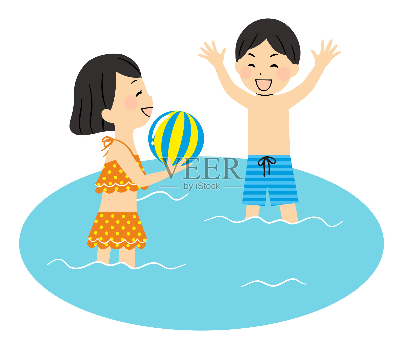 家庭成员穿着泳衣的插图插画图片素材