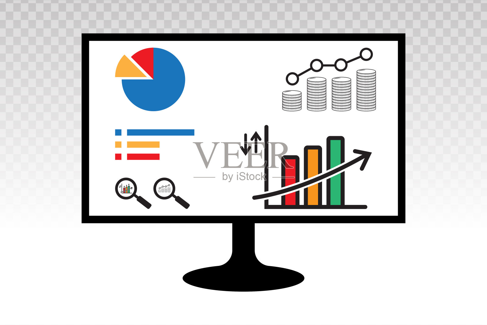 商业财务分析柱状图/计算机图形平面图标上透明的背景插画图片素材
