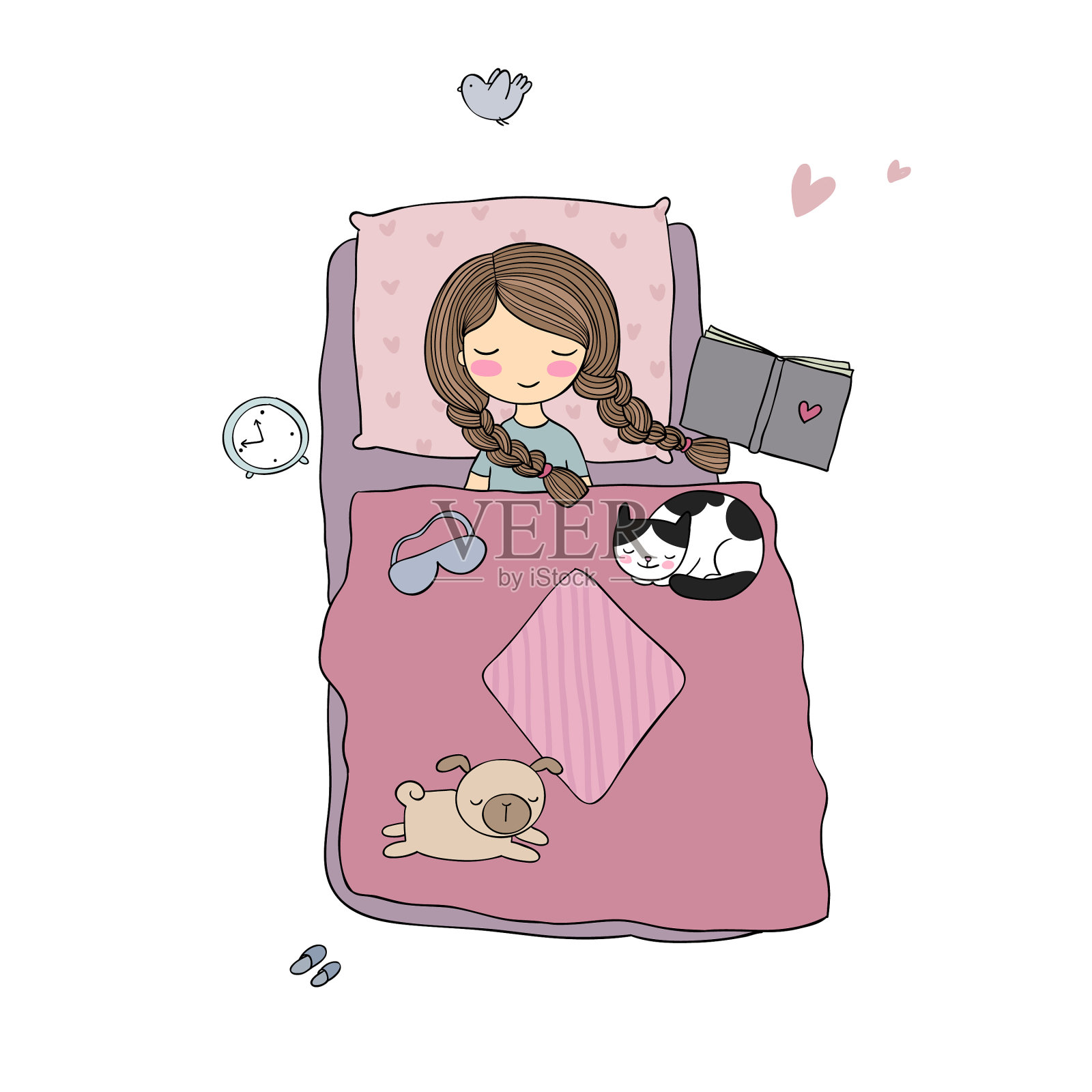 可爱的睡觉的猫和狗插画图片素材_ID:353307154-Veer图库