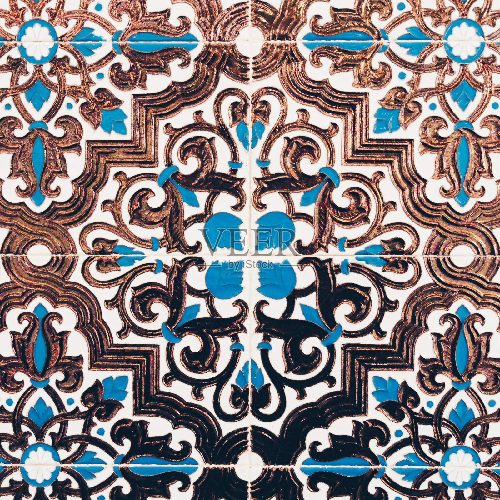 西班牙瓷砖装饰，近处照片摄影图片