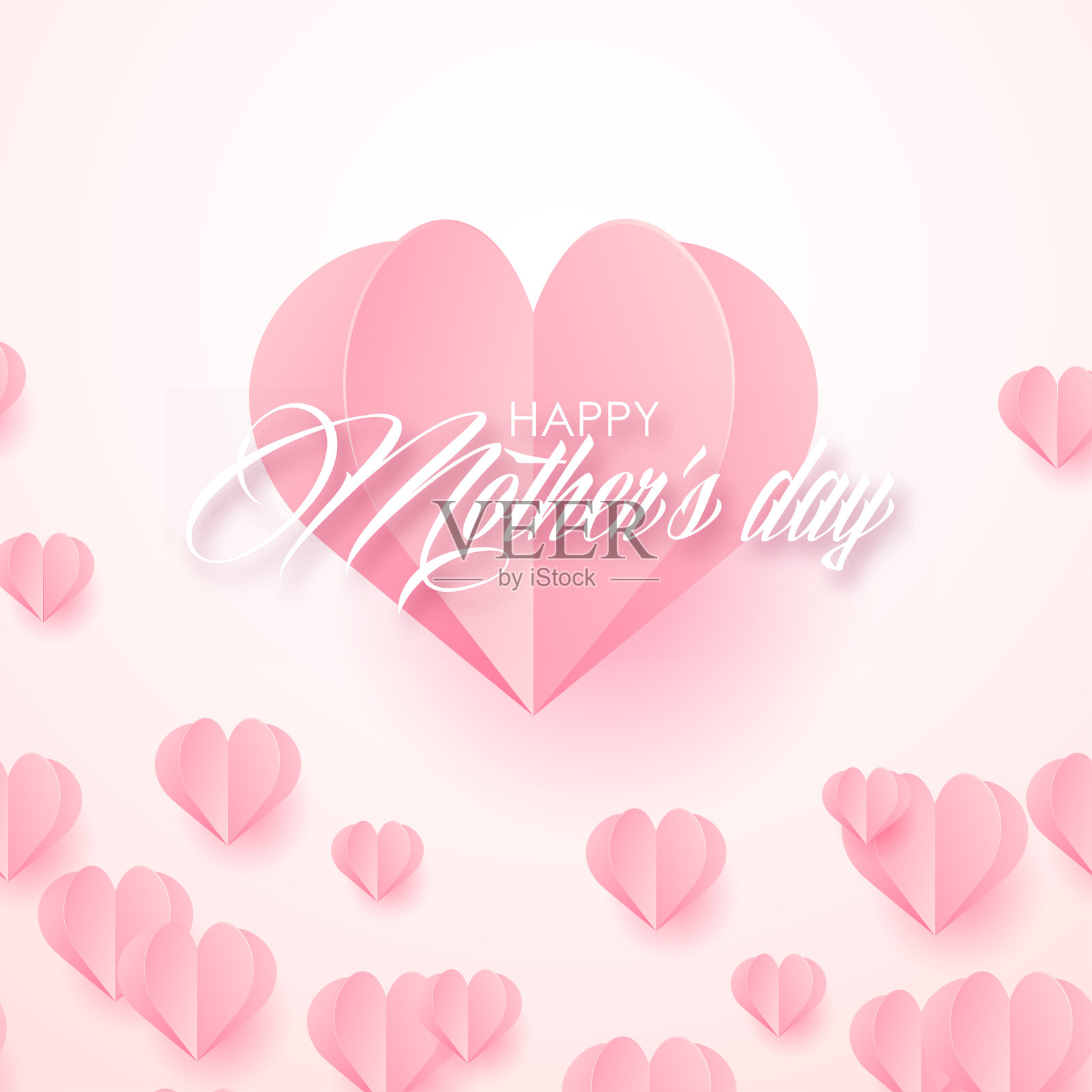 母亲节快乐卡片与飞行纸粉红色的心。矢量插图。插画图片素材