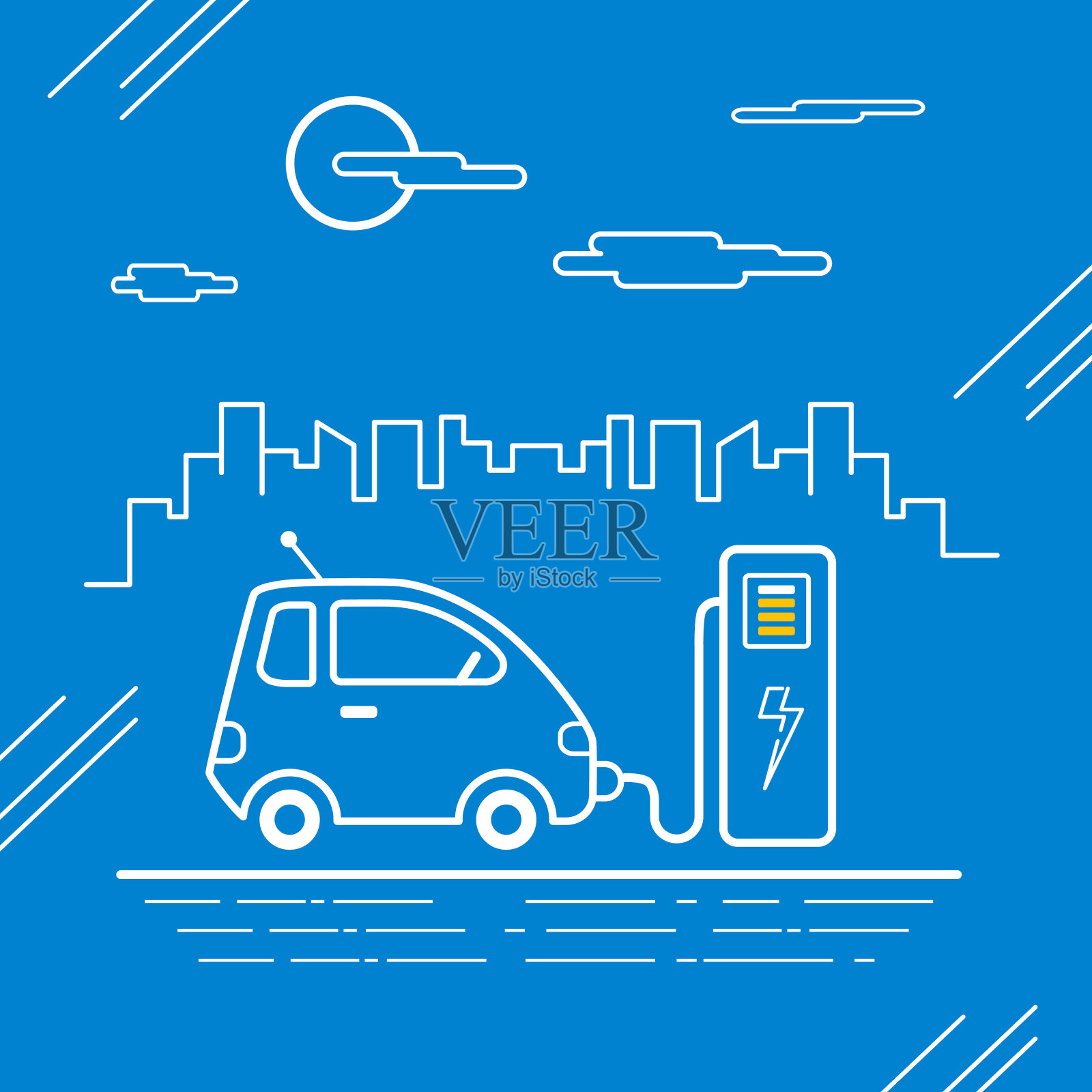 电动汽车在城市充电插画图片素材