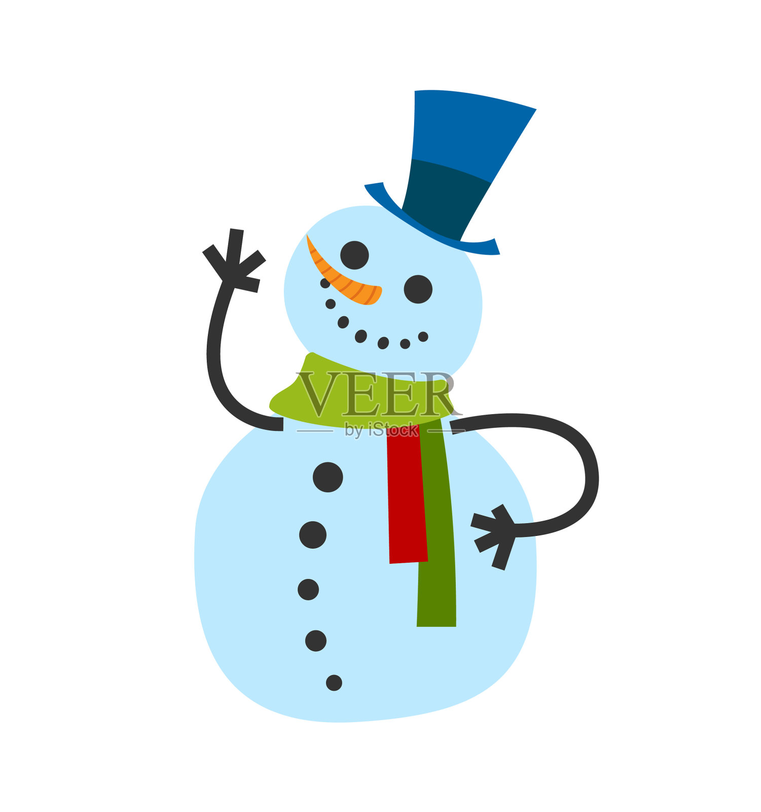 雪人男戴着暖和的冬季围巾和高帽子设计元素图片